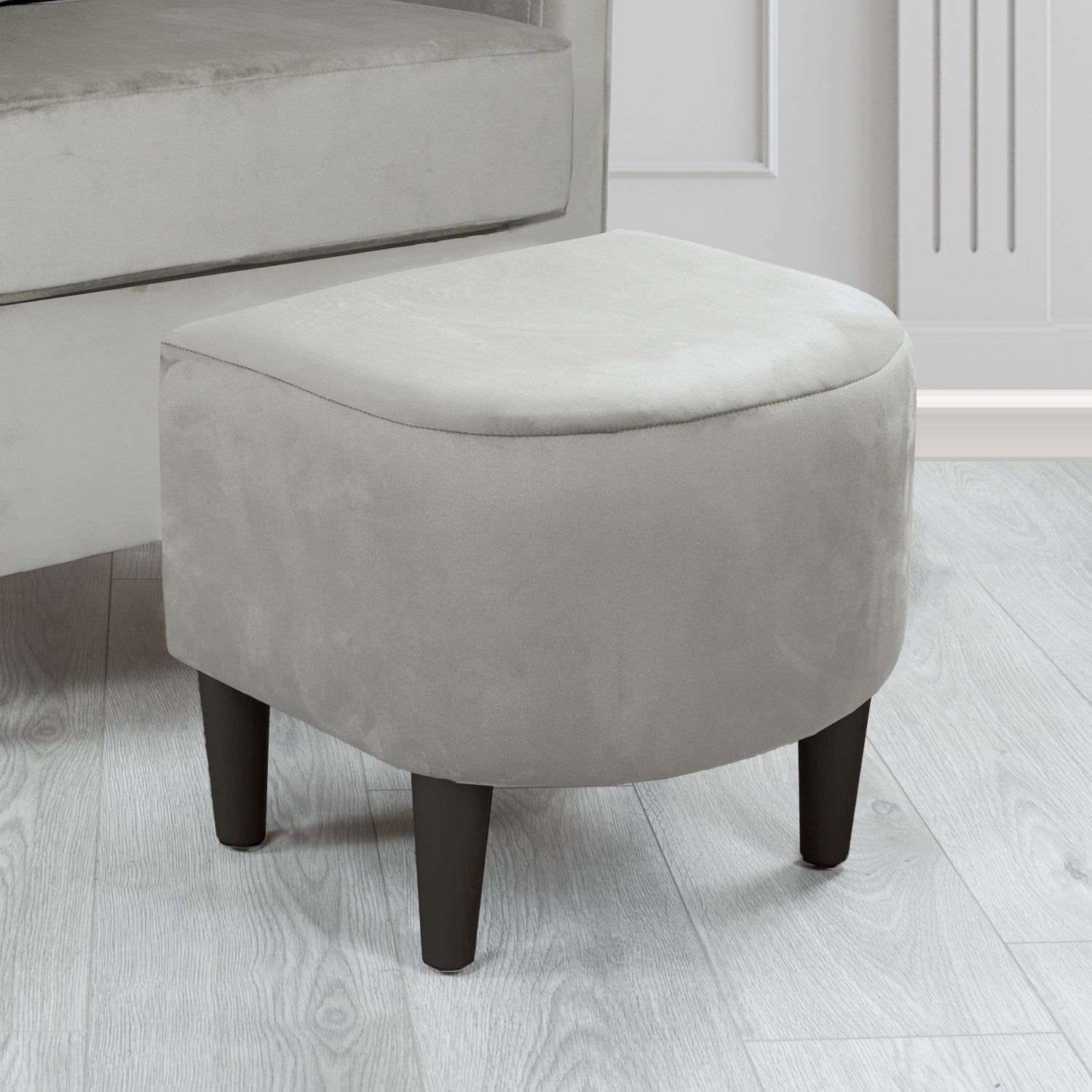 St Tropez Monaco Silver Plush Plain Velvet Fabric Footstool (6606674526250)