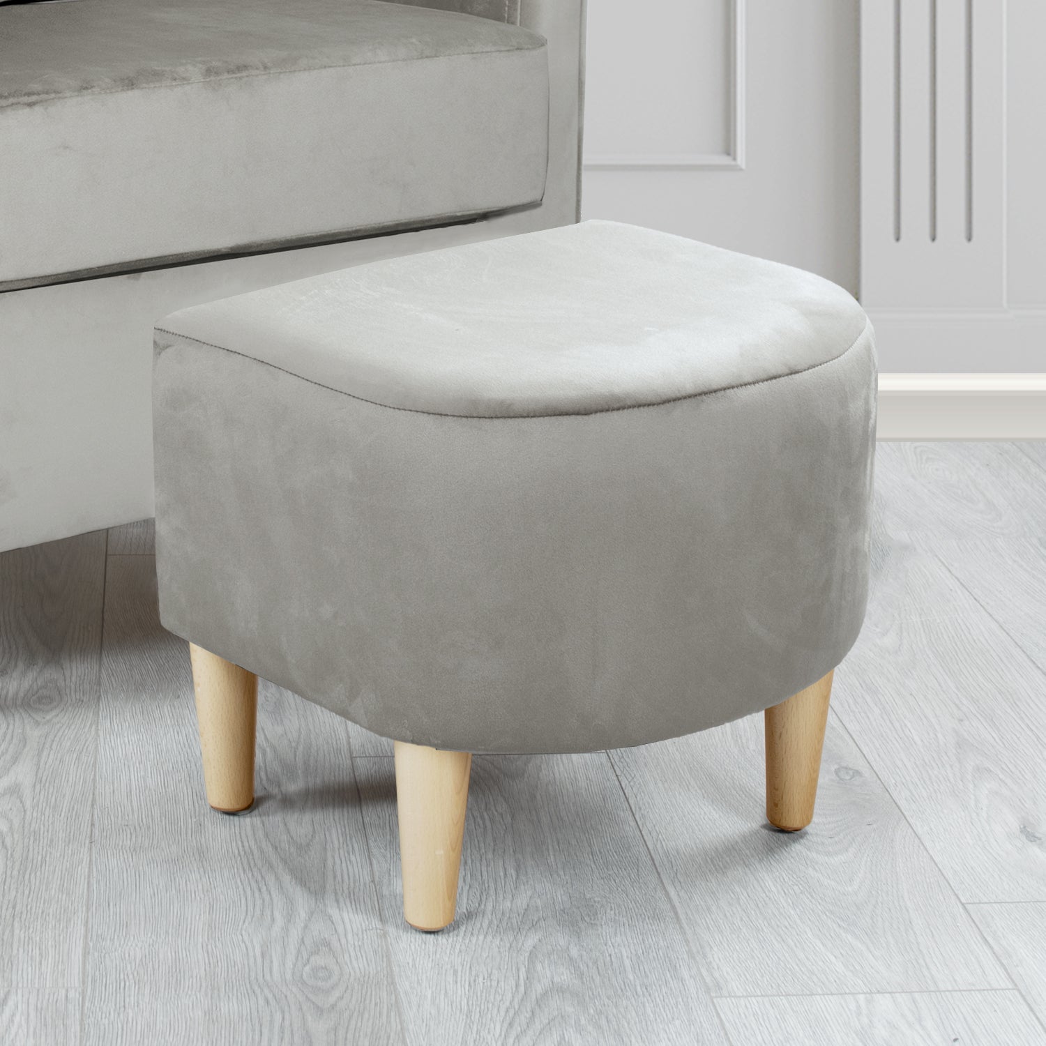 St Tropez Monaco Steel Plush Plain Velvet Fabric Footstool (6606679081002)