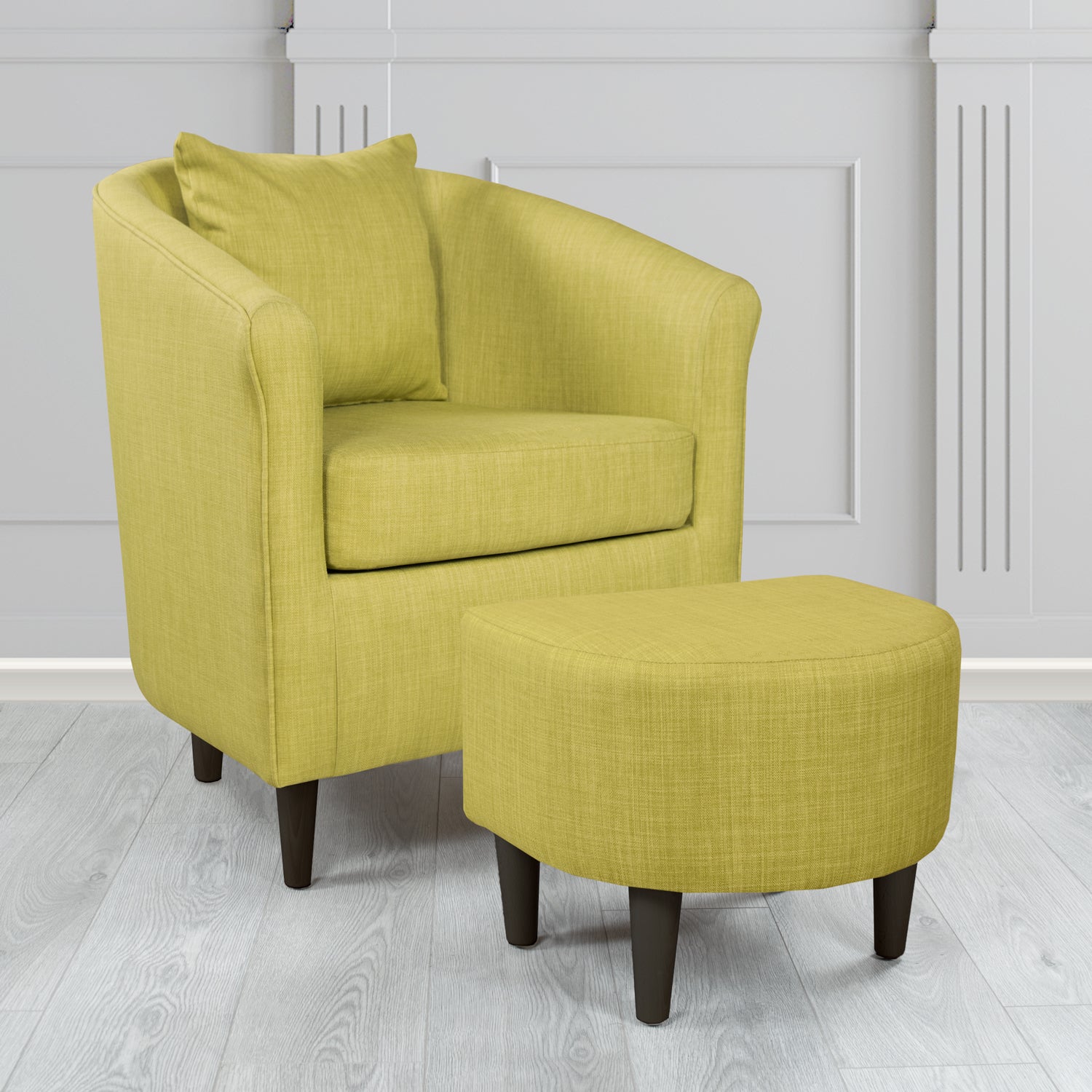 St Tropez Charles Olive Plain Linen Fabric Tub Chair & Footstool Set with Scatter Cushion - The Tub Chair Shop