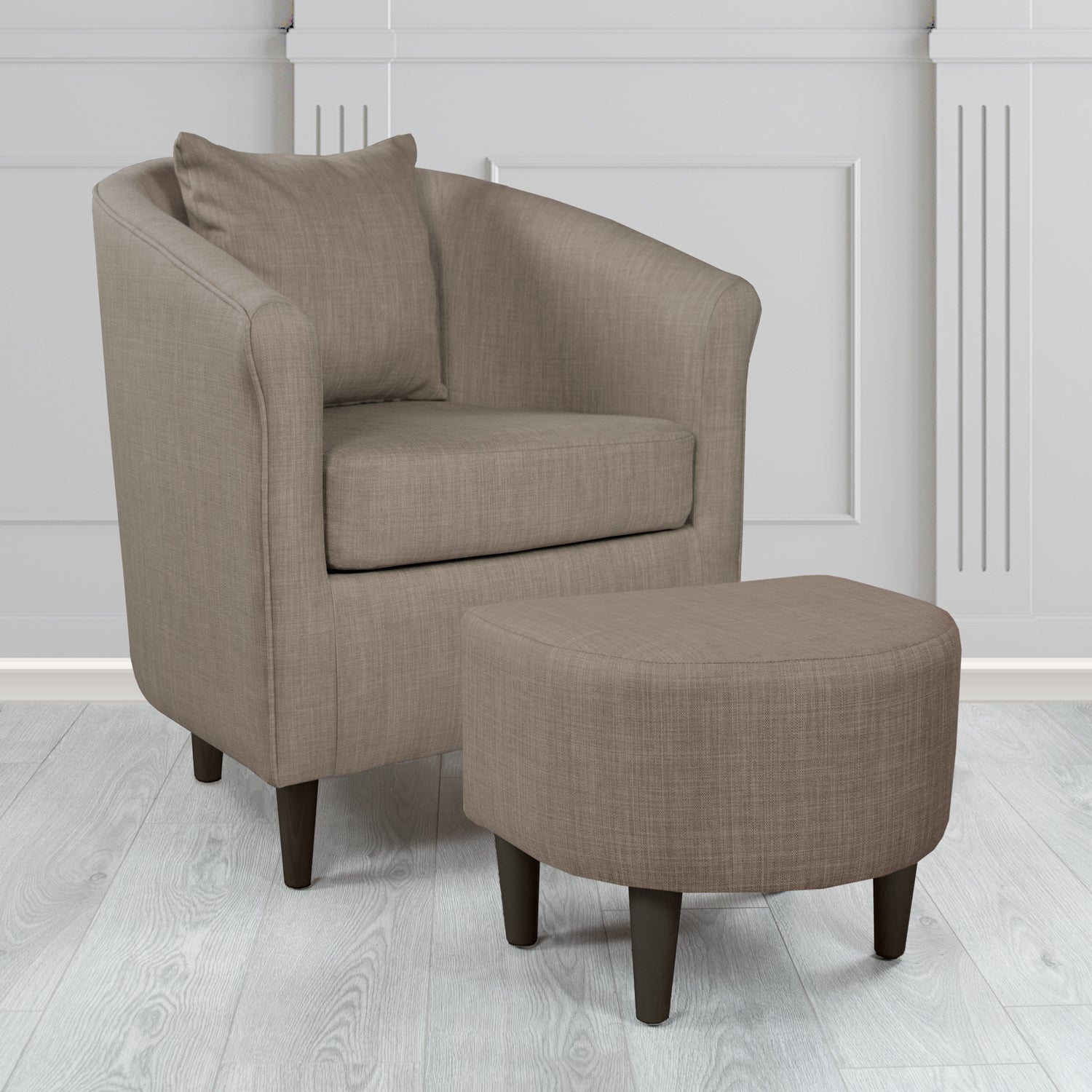 St Tropez Charles Slate Plain Linen Fabric Tub Chair & Footstool Set with Scatter Cushion - The Tub Chair Shop