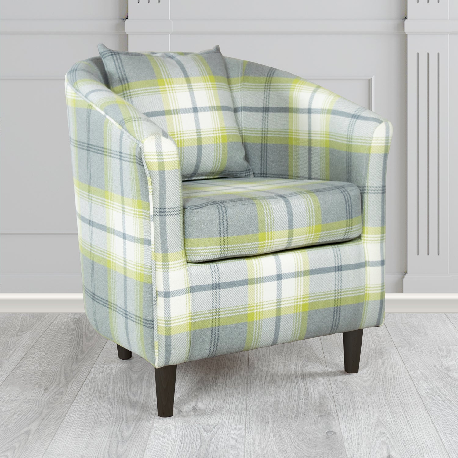 St Tropez Balmoral Citrus Check Tartan Fabric Tub Chair with Scatter Cushion (6627053240362)