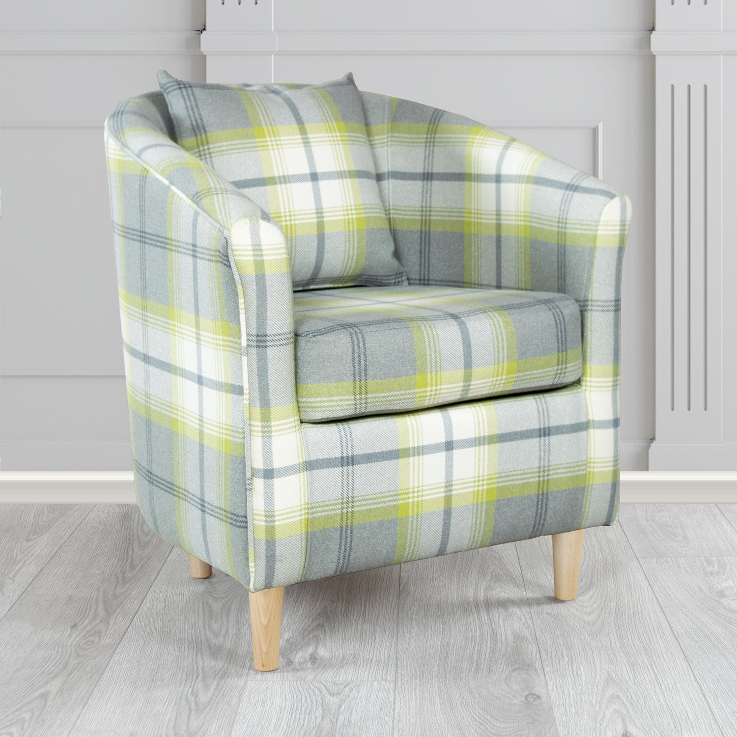 St Tropez Balmoral Citrus Check Tartan Fabric Tub Chair with Scatter Cushion (6627053240362)