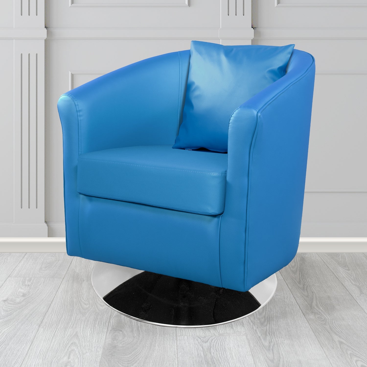 St Tropez Blue DBL Faux Leather Swivel Tub Chair (6629032329258)