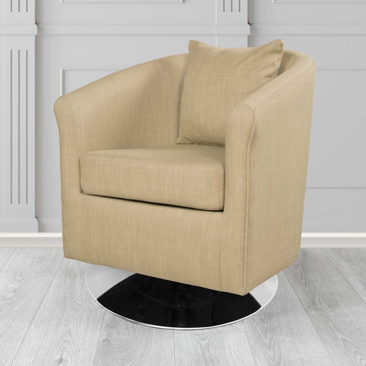 St Tropez Charles Mink Plain Linen Fabric Swivel Tub Chair - The Tub Chair Shop