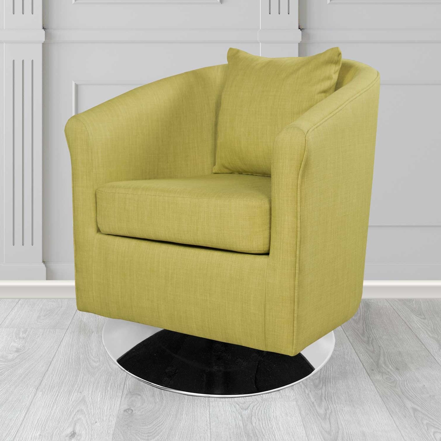 St Tropez Charles Olive Plain Linen Fabric Swivel Tub Chair - The Tub Chair Shop