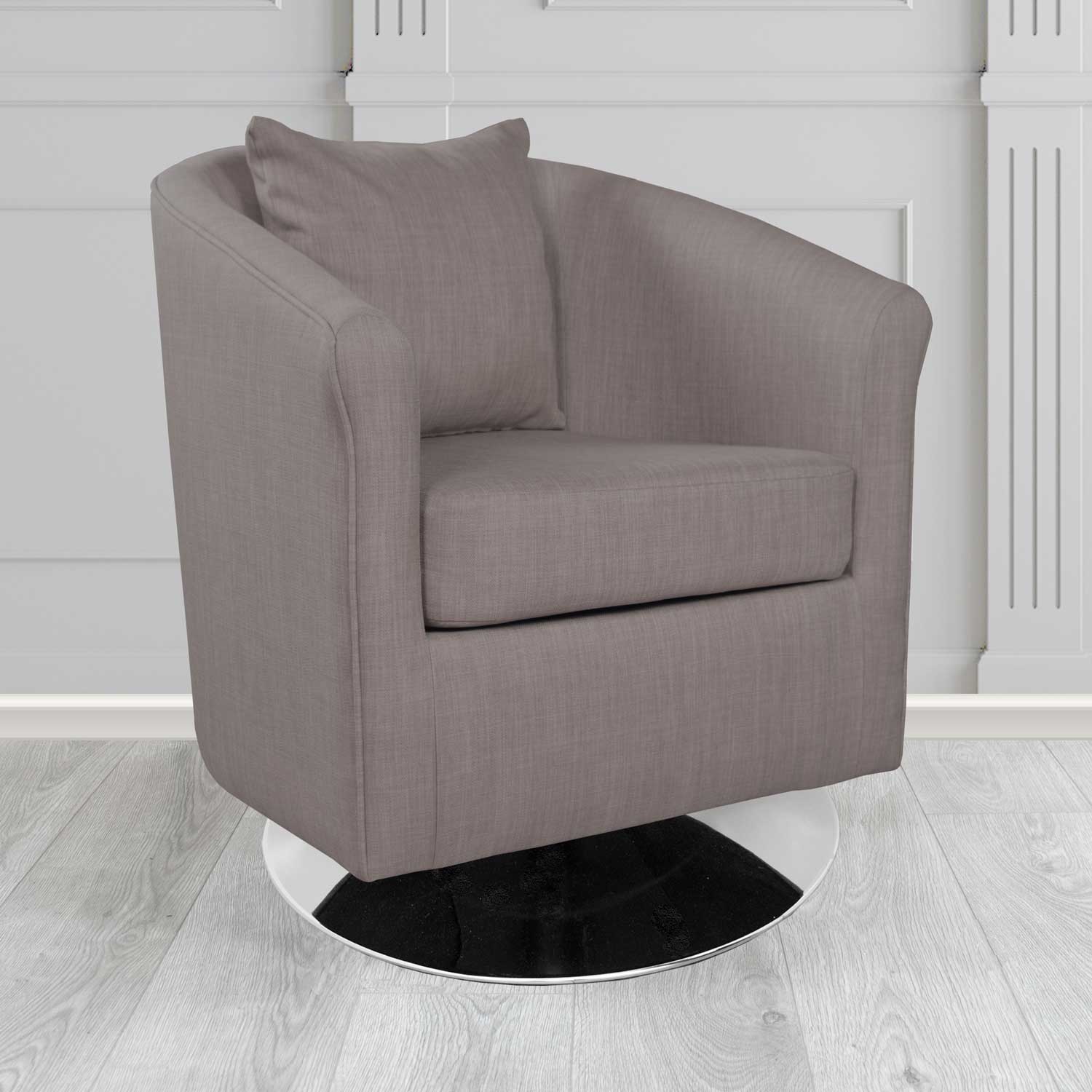 St Tropez Charles Slate Plain Linen Fabric Swivel Tub Chair - The Tub Chair Shop
