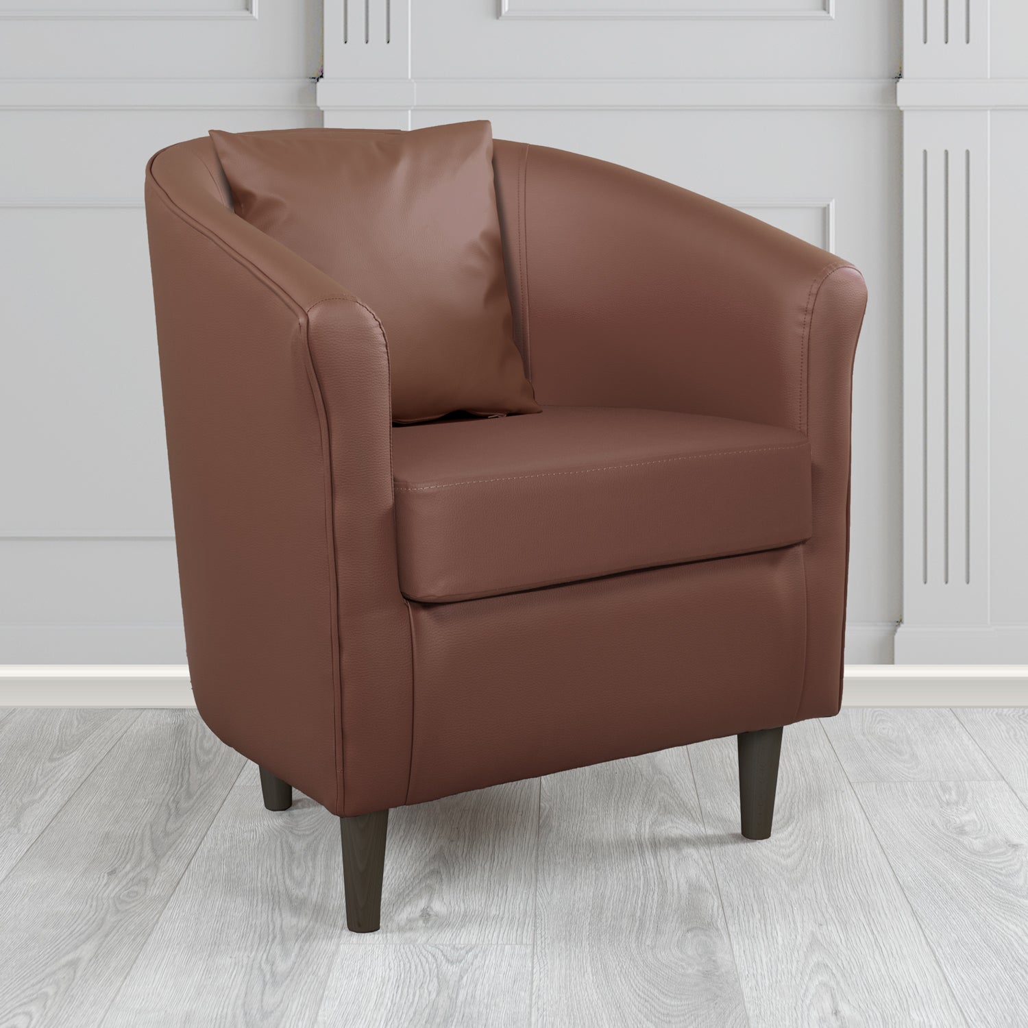 St Tropez Chestnut Brown DCB Faux Leather Tub Chair (6628343840810)