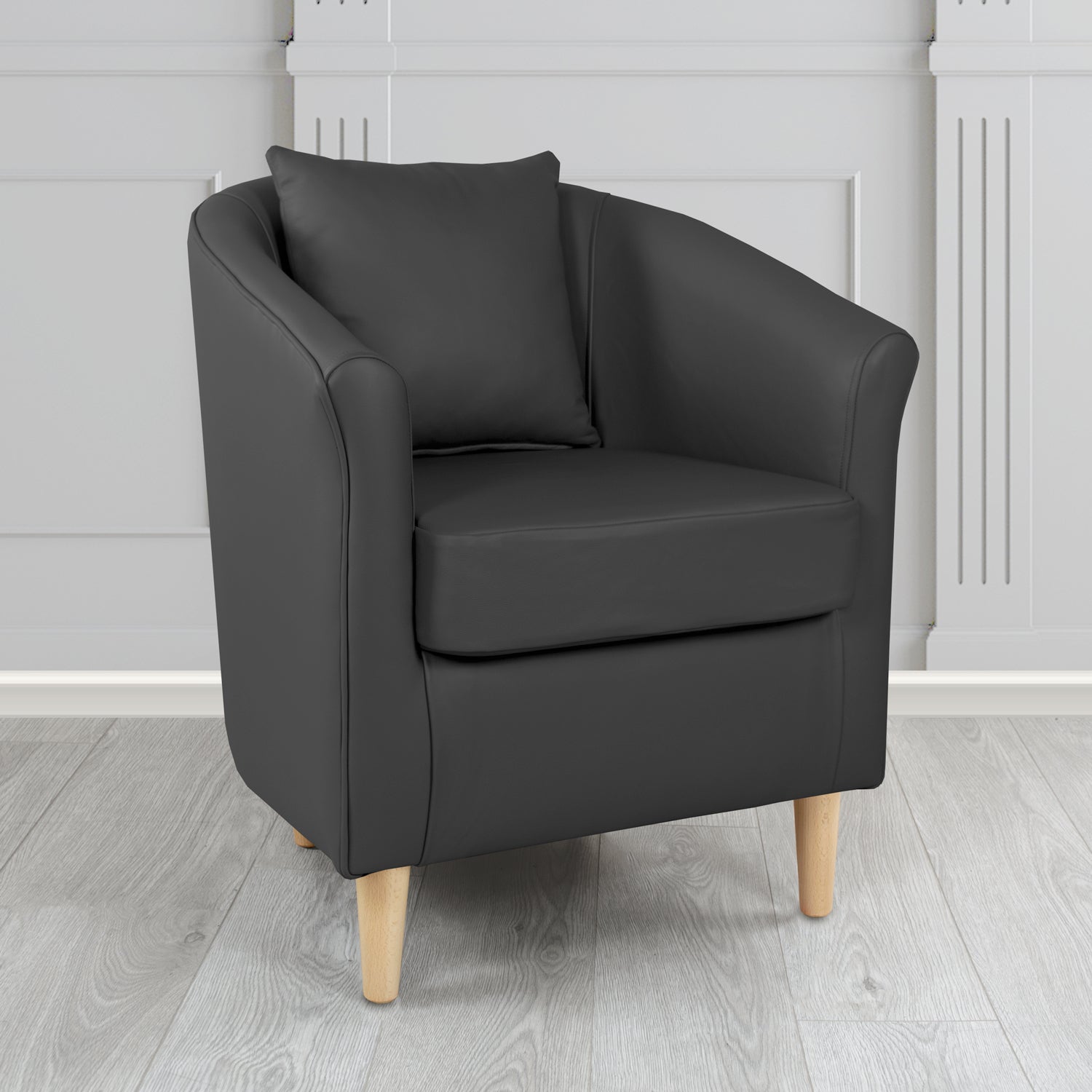 St Tropez Tub Chair in Crib 5 Contempo Black Genuine Leather