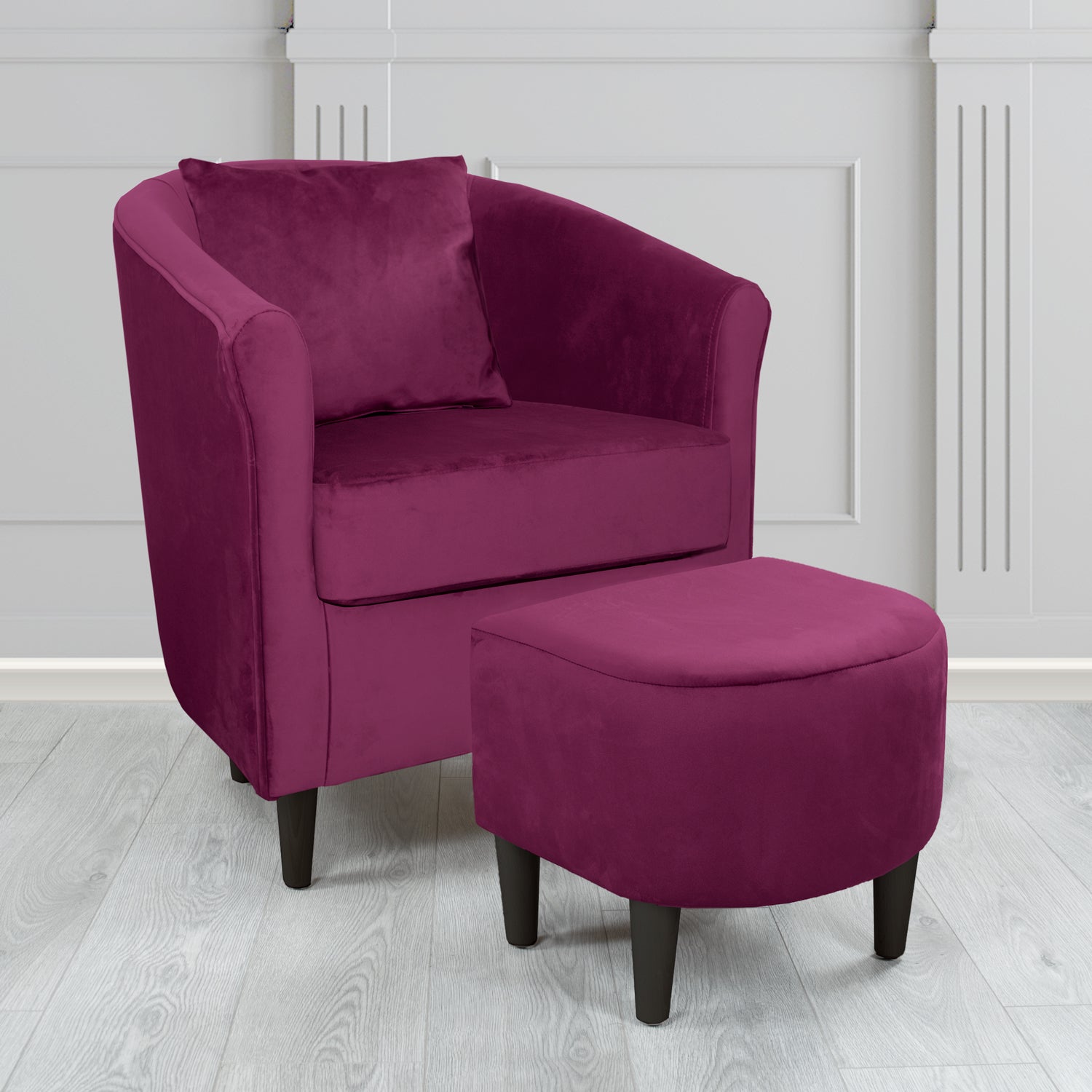 St Tropez Monaco Amethyst Plush Velvet Fabric Tub Chair & Footstool Set with Scatter Cushion (6606218231850)