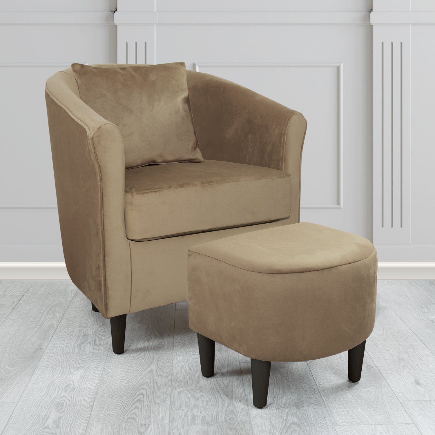 St Tropez Monaco Biscuit Plush Velvet Fabric Tub Chair & Footstool Set with Scatter Cushion (6606218788906)
