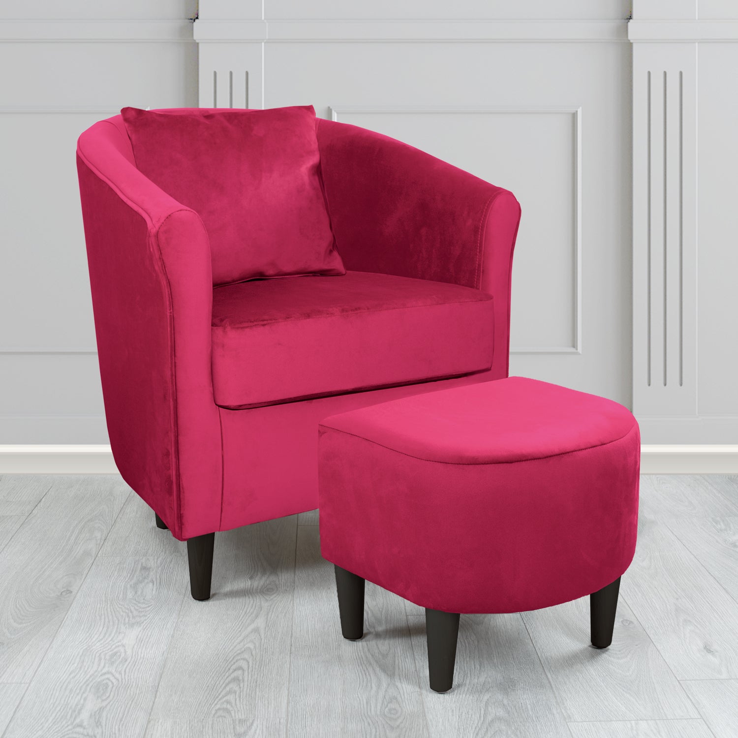St Tropez Monaco Boysenberry Plush Velvet Fabric Tub Chair & Footstool Set with Scatter Cushion (6606219280426)