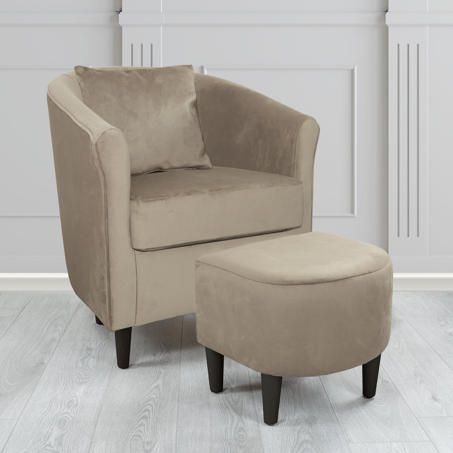St Tropez Monaco Cedar Plush Velvet Fabric Tub Chair & Footstool Set with Scatter Cushion (6606235402282)