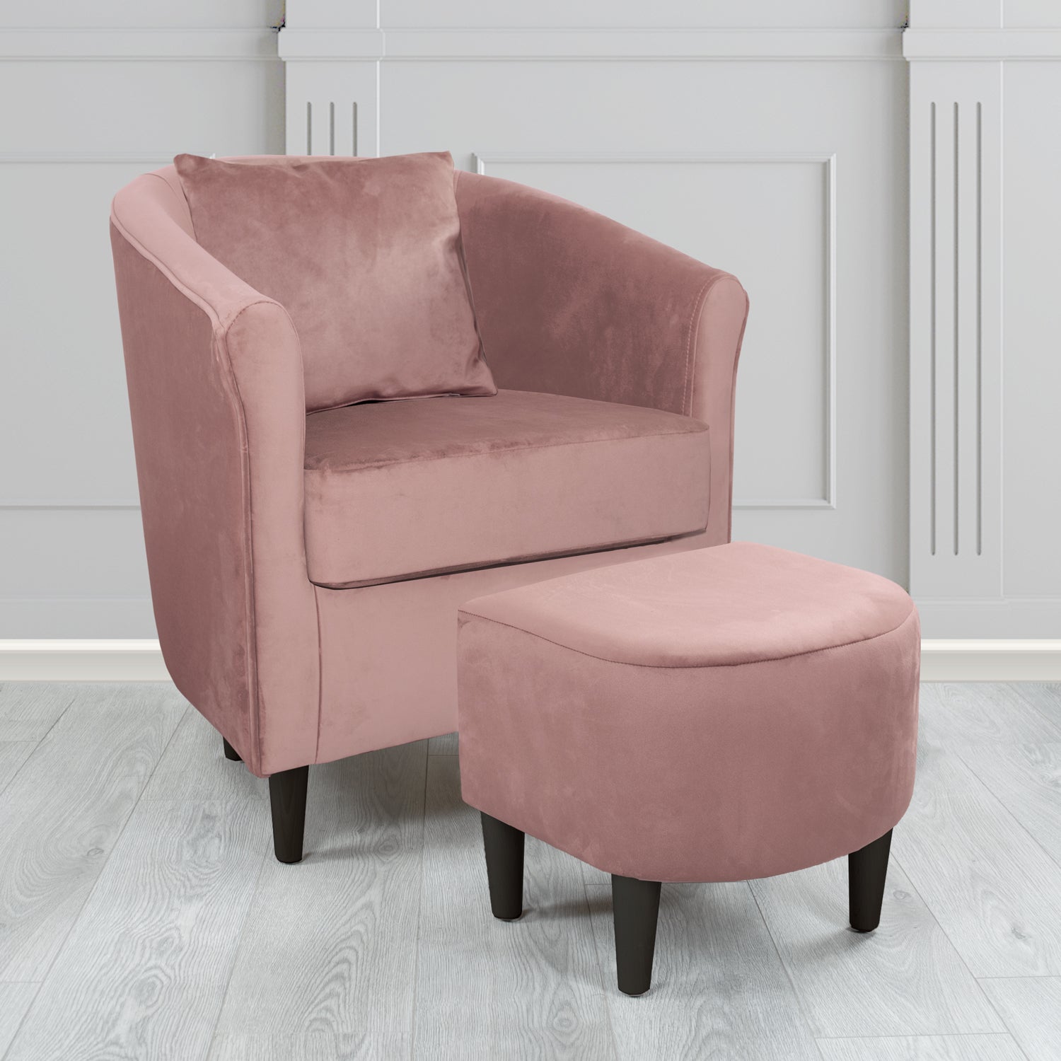 St Tropez Monaco Heather Plush Velvet Fabric Tub Chair & Footstool Set with Scatter Cushion (6606243069994)