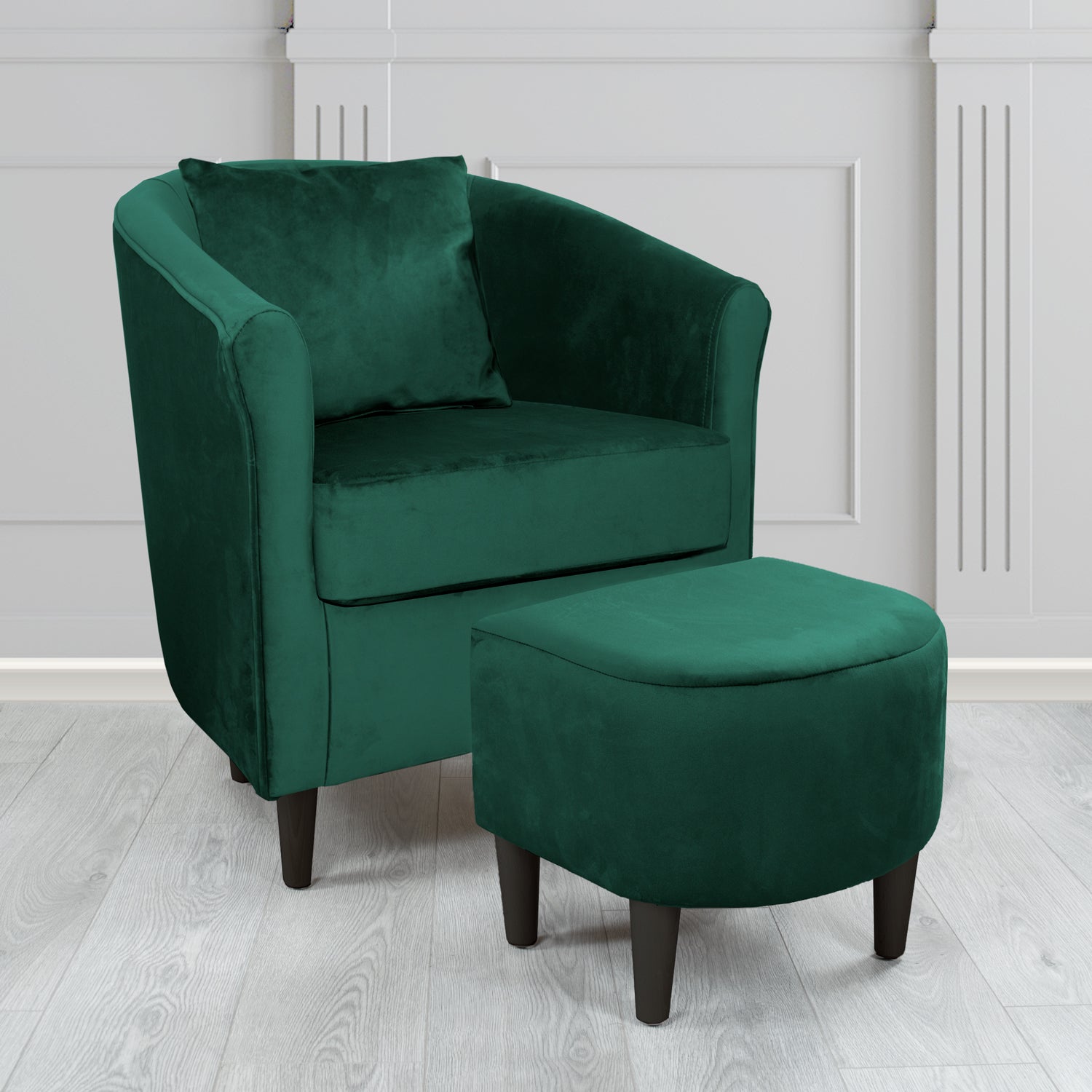 St Tropez Monaco Jasper Plush Velvet Fabric Tub Chair & Footstool Set with Scatter Cushion (6606244872234)