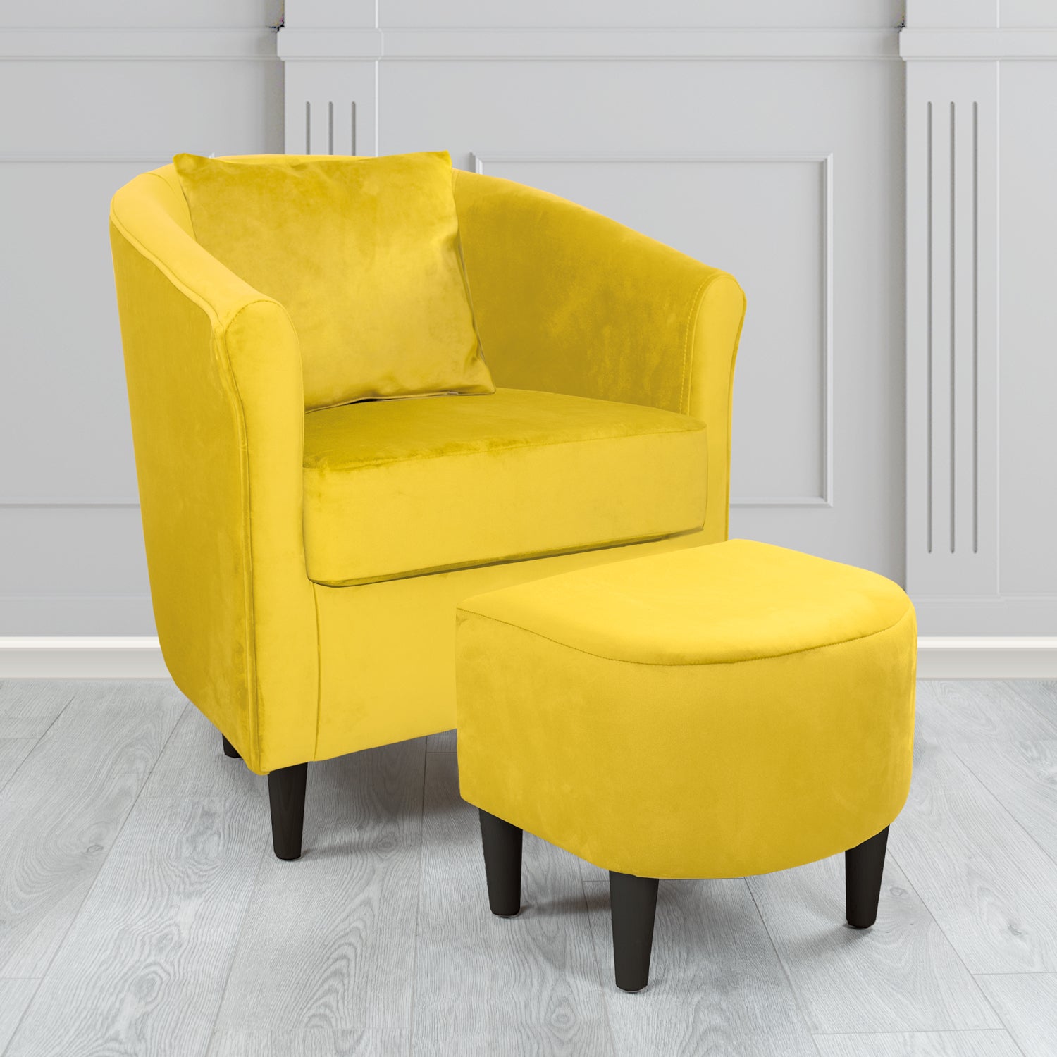 St Tropez Monaco Lemon Plush Velvet Fabric Tub Chair & Footstool Set with Scatter Cushion (6606246314026)