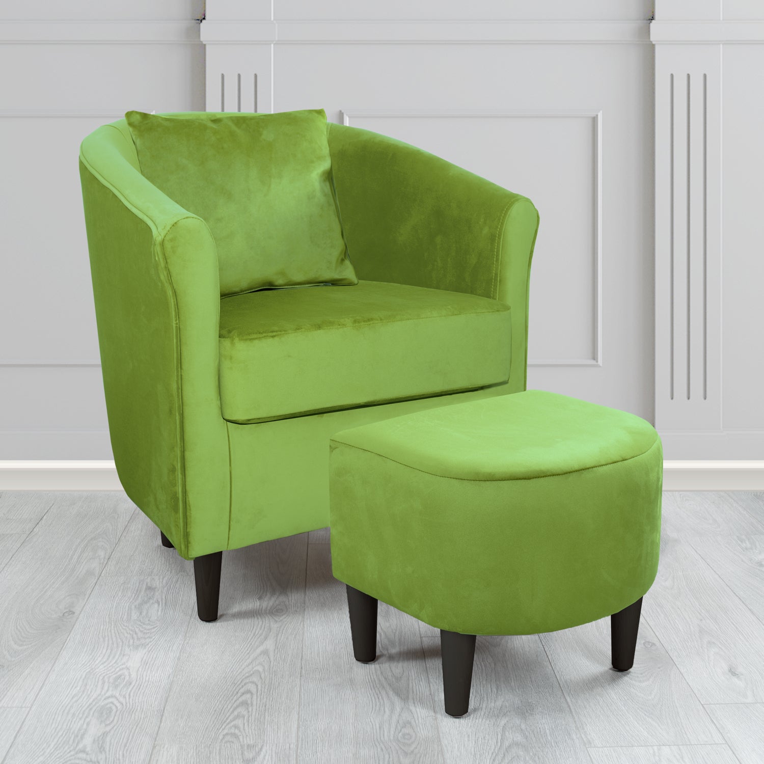 St Tropez Monaco Olive Plush Velvet Fabric Tub Chair & Footstool Set with Scatter Cushion (6606247198762)