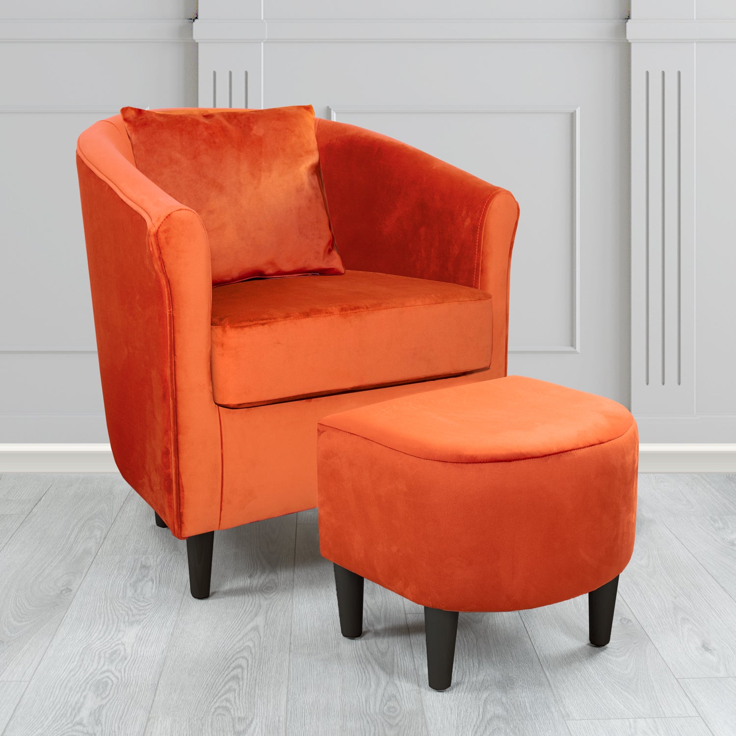 St Tropez Monaco Pumpkin Plush Velvet Fabric Tub Chair & Footstool Set with Scatter Cushion (6606250541098)