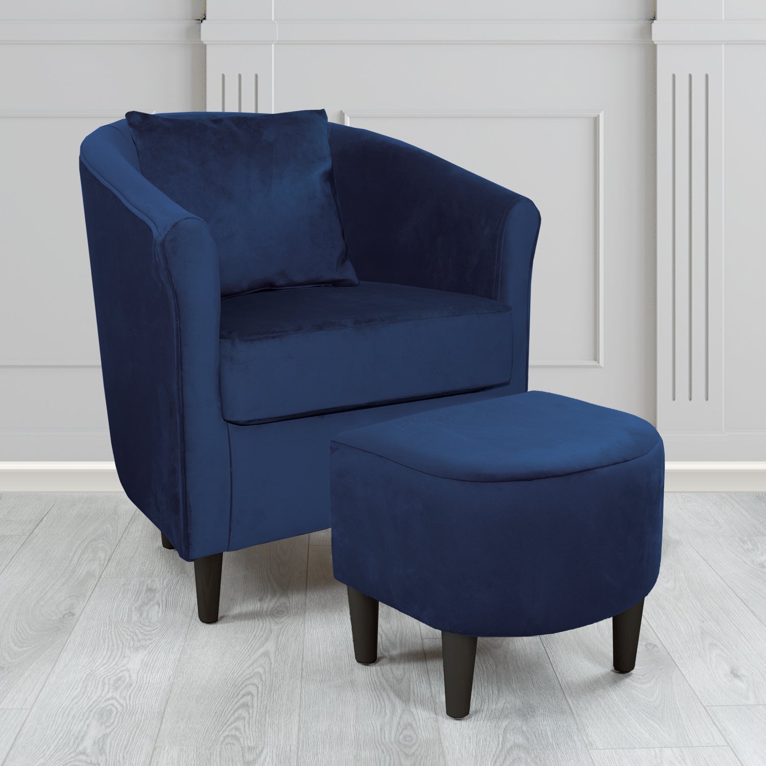 St Tropez Monaco Royal Plush Velvet Fabric Tub Chair & Footstool Set with Scatter Cushion (6606262566954)