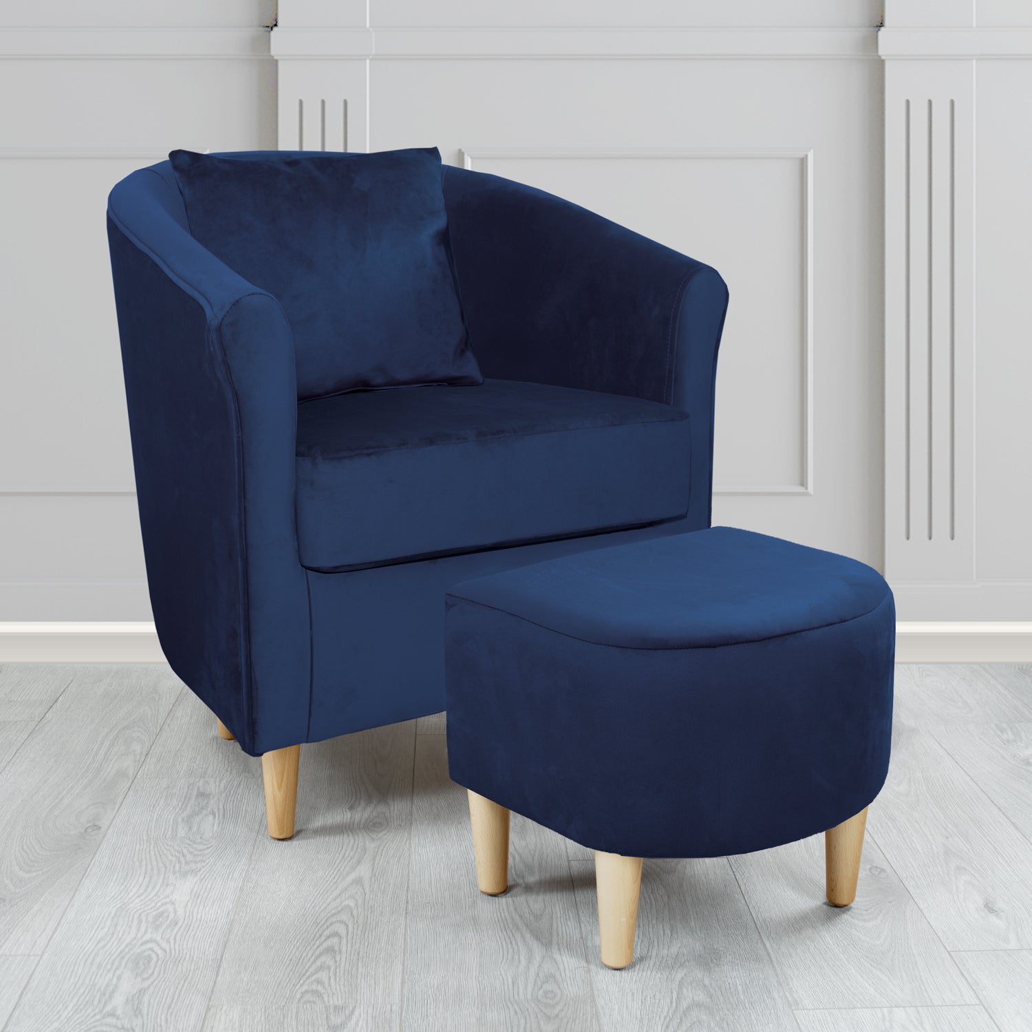 St Tropez Monaco Royal Plush Velvet Fabric Tub Chair & Footstool Set with Scatter Cushion (6606262566954)