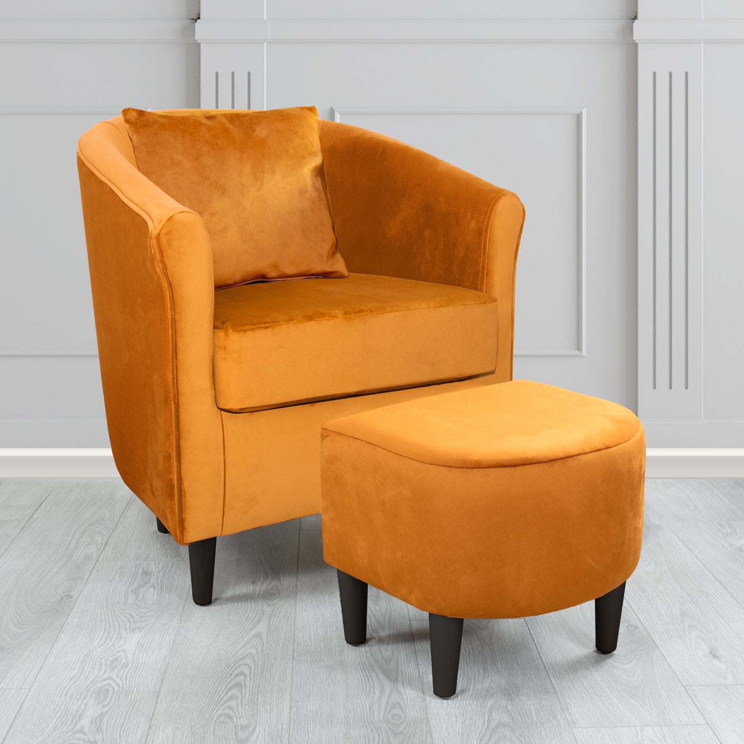 St Tropez Monaco Saffron Plush Velvet Fabric Tub Chair & Footstool Set with Scatter Cushion (6606263353386)