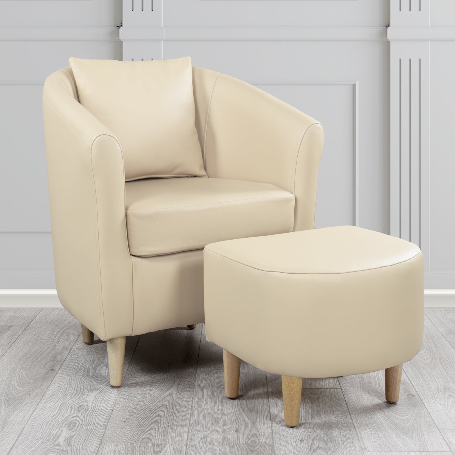 St Tropez Shelly Almond Crib 5 Genuine Leather Tub Chair & Footstool Set With Scatter Cushion (6619456569386)