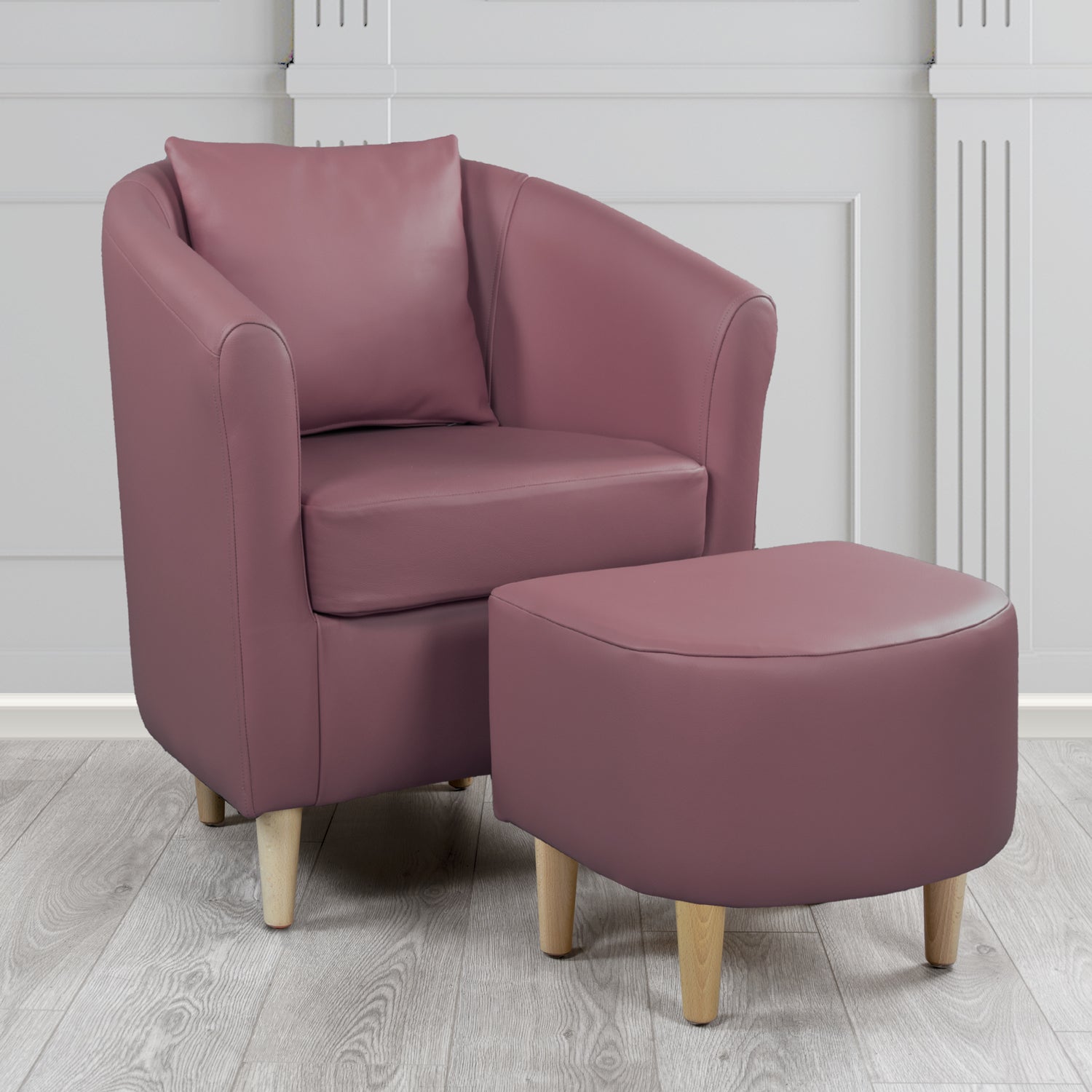 St Tropez Shelly Amethyst Crib 5 Genuine Leather Tub Chair & Footstool Set With Scatter Cushion (6619463516202)