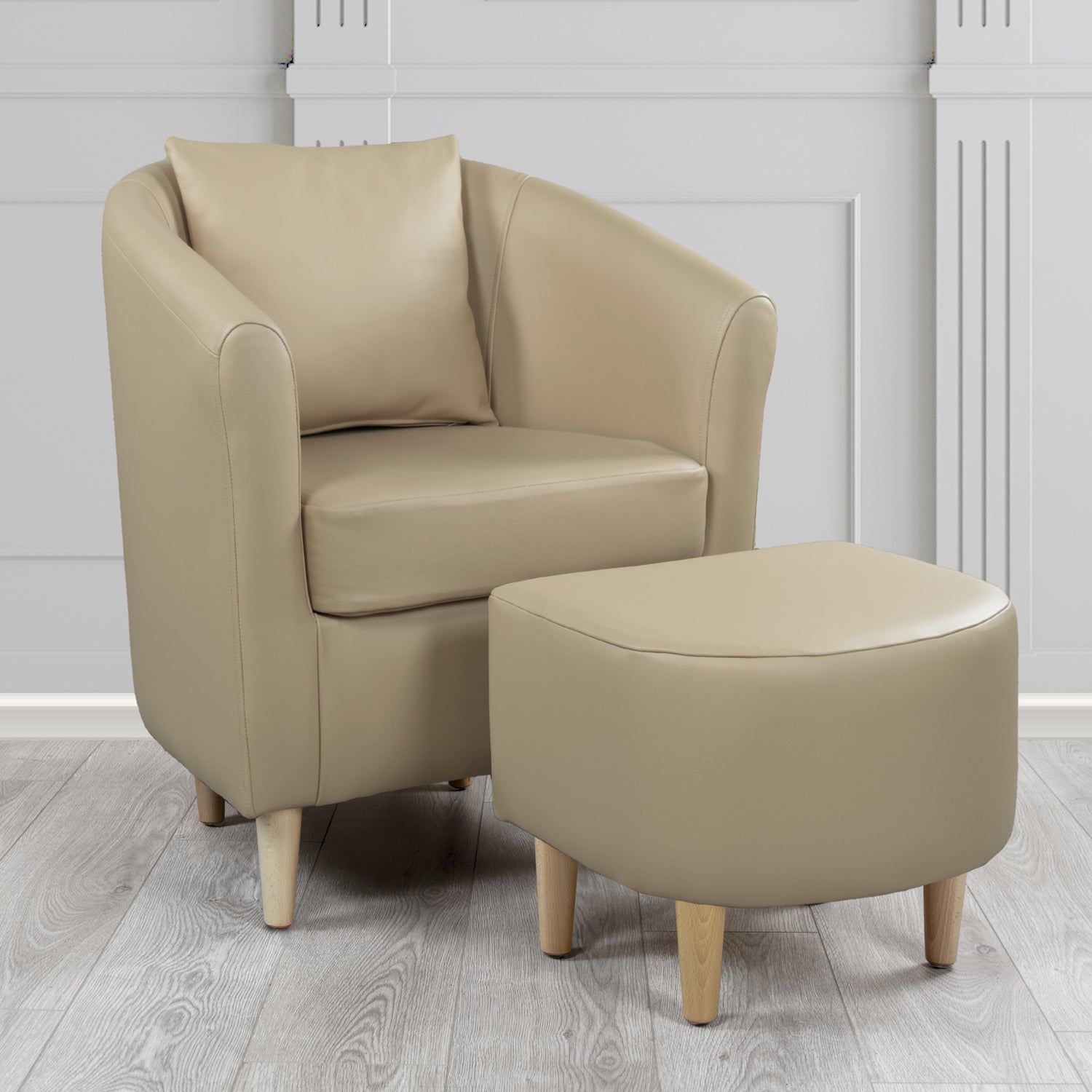 St Tropez Shelly Ash Crib 5 Genuine Leather Tub Chair & Footstool Set With Scatter Cushion (6619464695850)