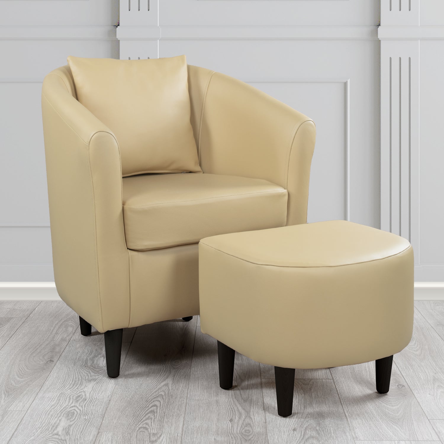 St Tropez Shelly Basket Crib 5 Genuine Leather Tub Chair & Footstool Set With Scatter Cushion (6619464859690)