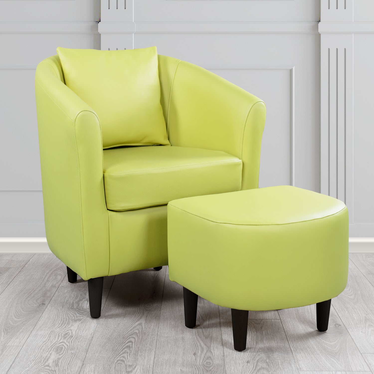 St Tropez Shelly Chartreuse Crib 5 Genuine Leather Tub Chair & Footstool Set With Scatter Cushion (6619467644970)