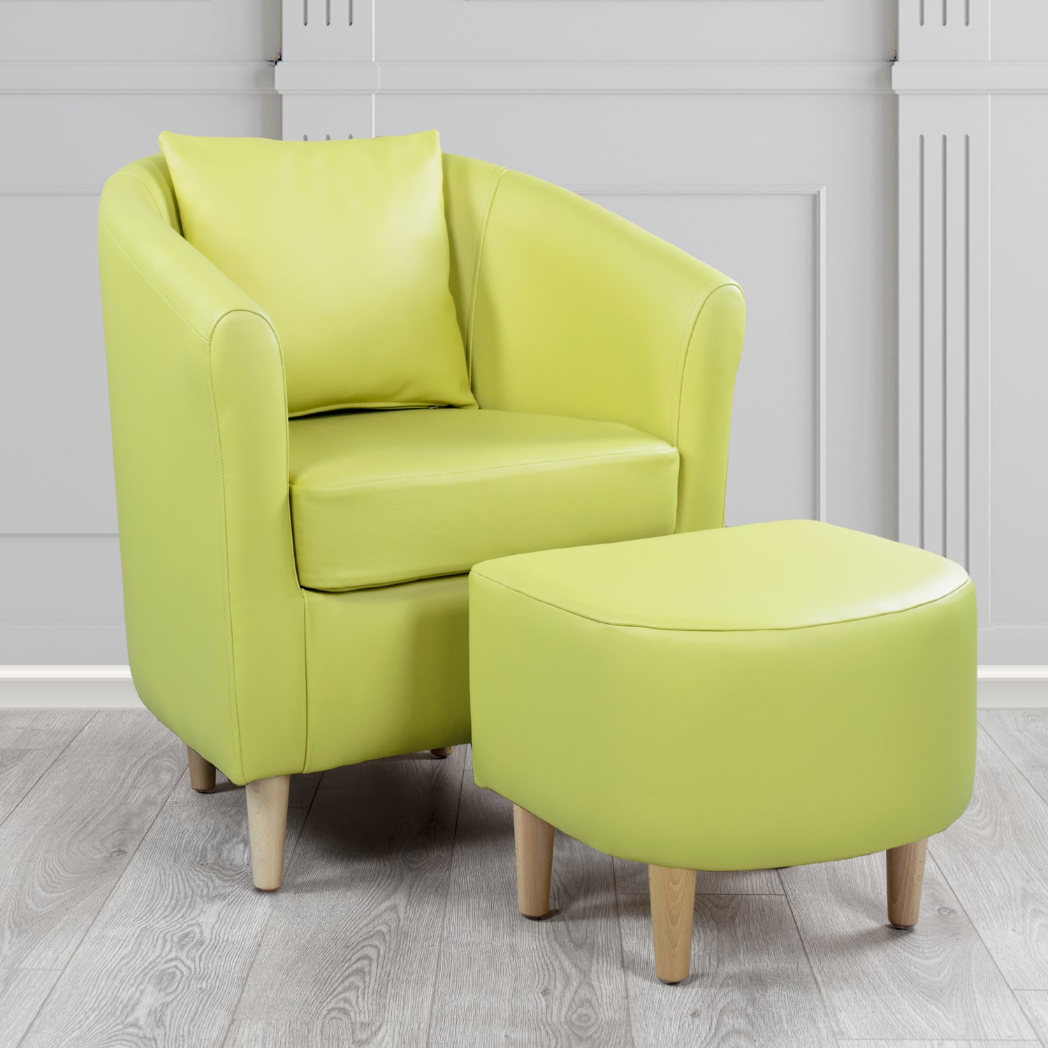 St Tropez Shelly Chartreuse Crib 5 Genuine Leather Tub Chair & Footstool Set With Scatter Cushion (6619467644970)