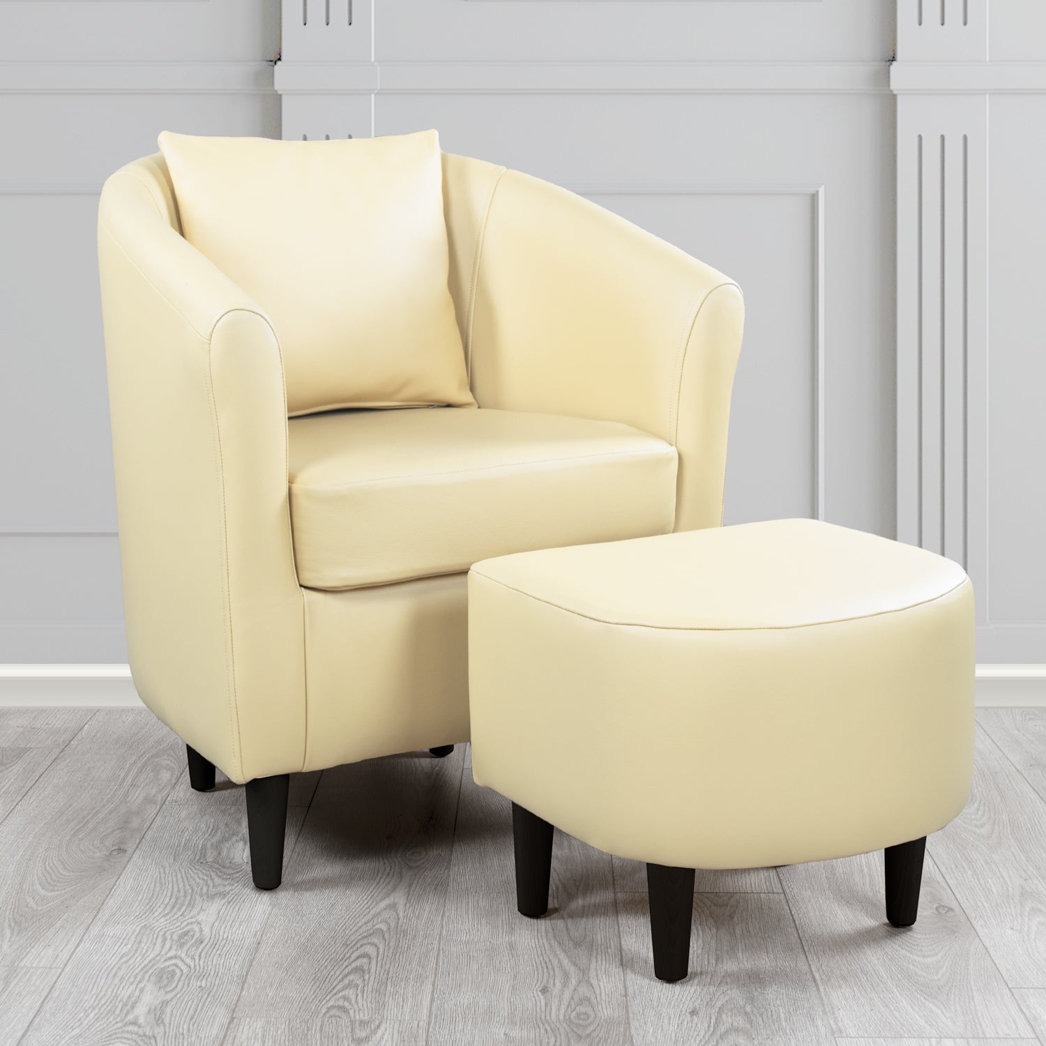 St Tropez Shelly Cream Crib 5 Genuine Leather Tub Chair & Footstool Set With Scatter Cushion (6619473149994)