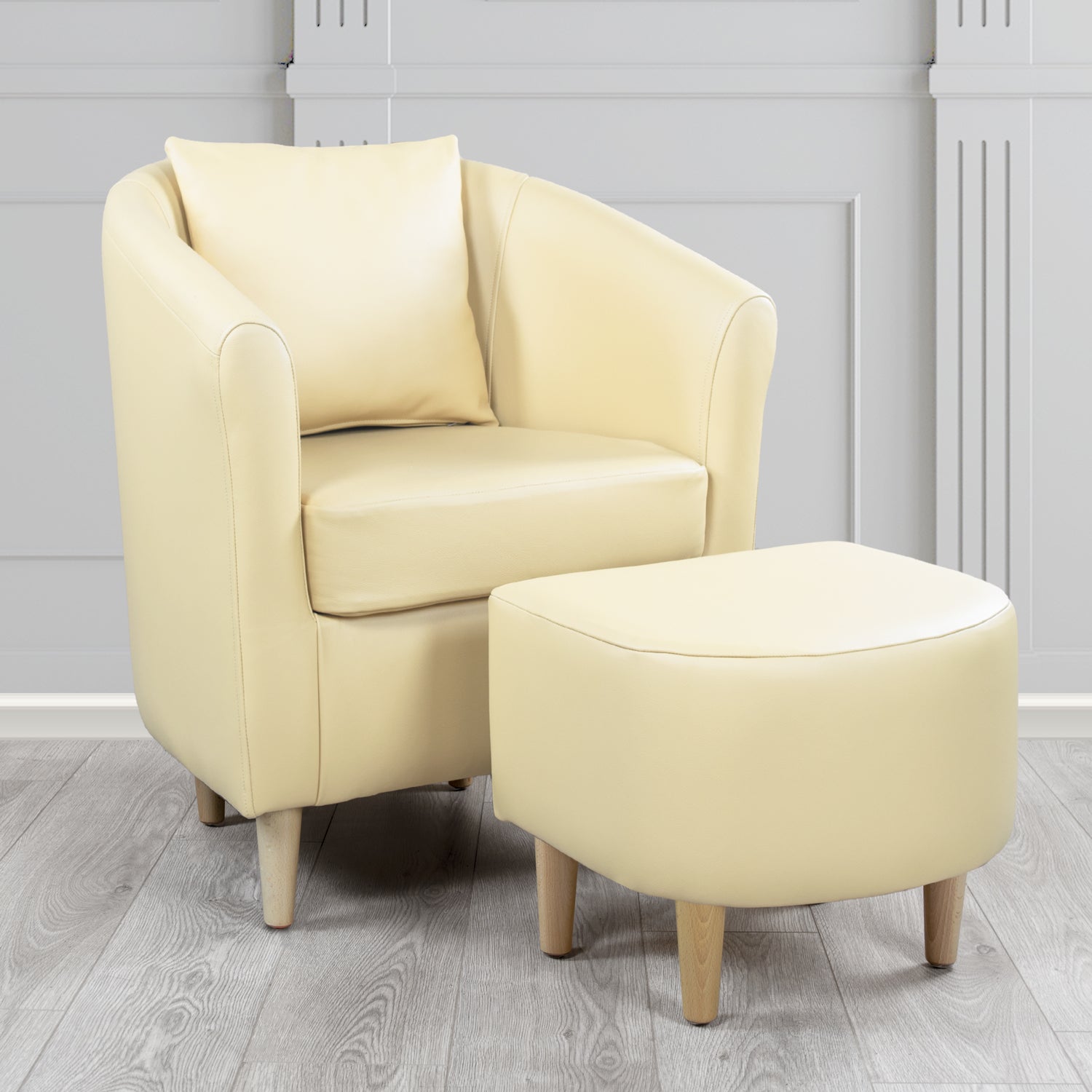 St Tropez Shelly Cream Crib 5 Genuine Leather Tub Chair & Footstool Set With Scatter Cushion (6619473149994)