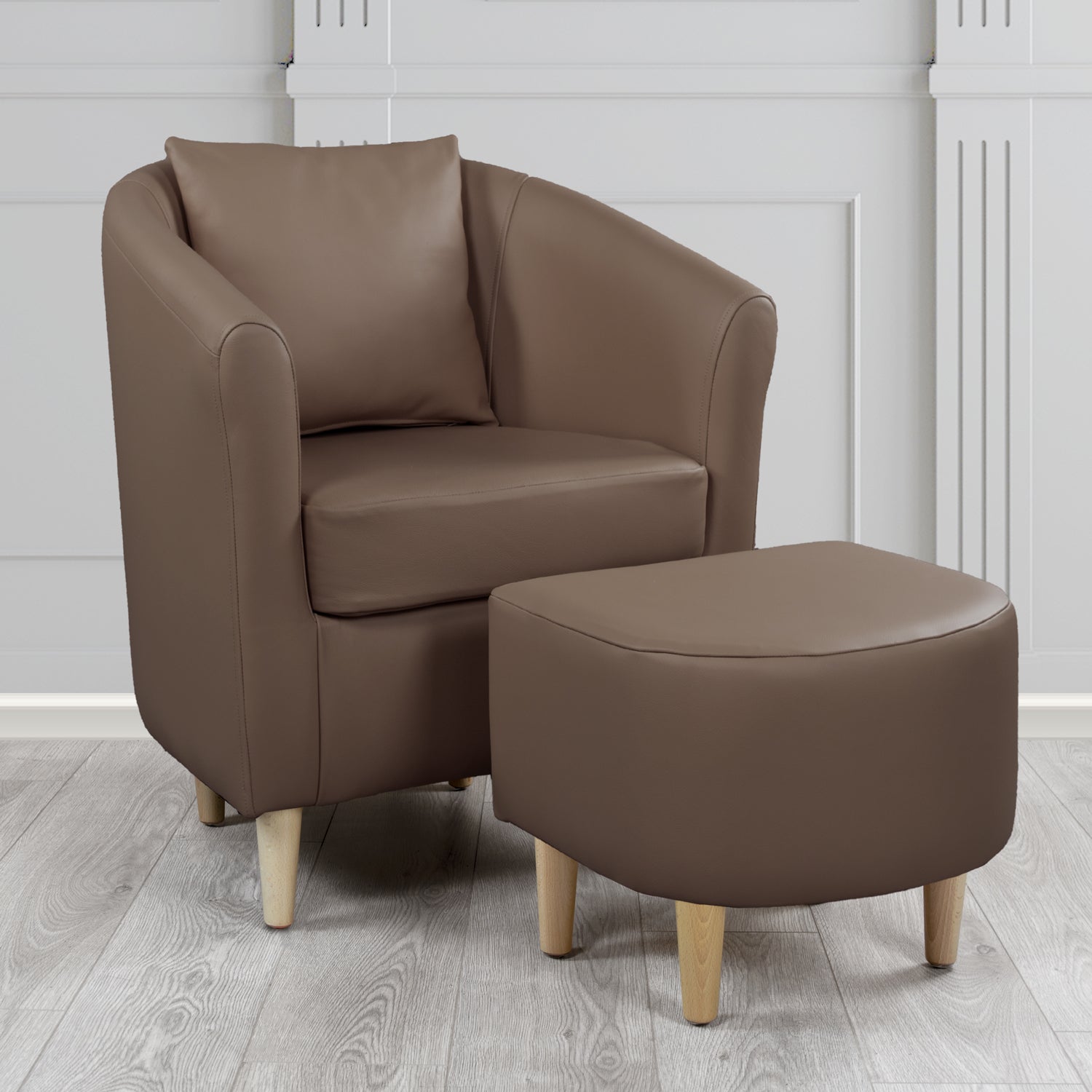 St Tropez Shelly Dark Chocolate Crib 5 Genuine Leather Tub Chair & Footstool Set With Scatter Cushion (6619474362410)