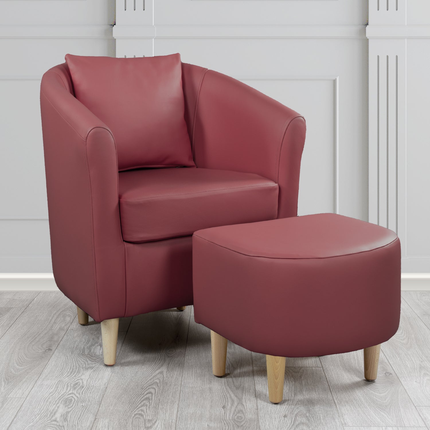 St Tropez Shelly Dark Grape Crib 5 Genuine Leather Tub Chair & Footstool Set With Scatter Cushion (6619475017770)