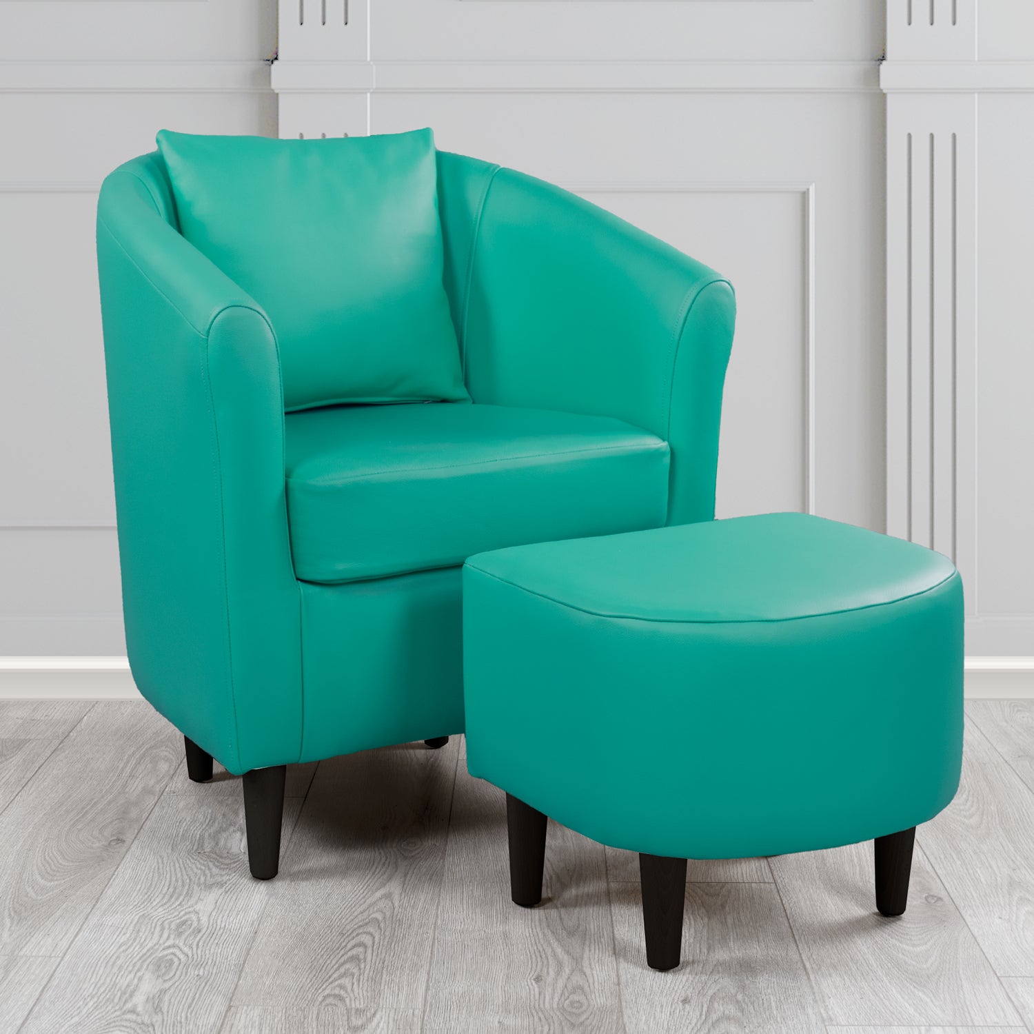 St Tropez Shelly Dark Teal Crib 5 Genuine Leather Tub Chair & Footstool Set With Scatter Cushion (6619475836970)