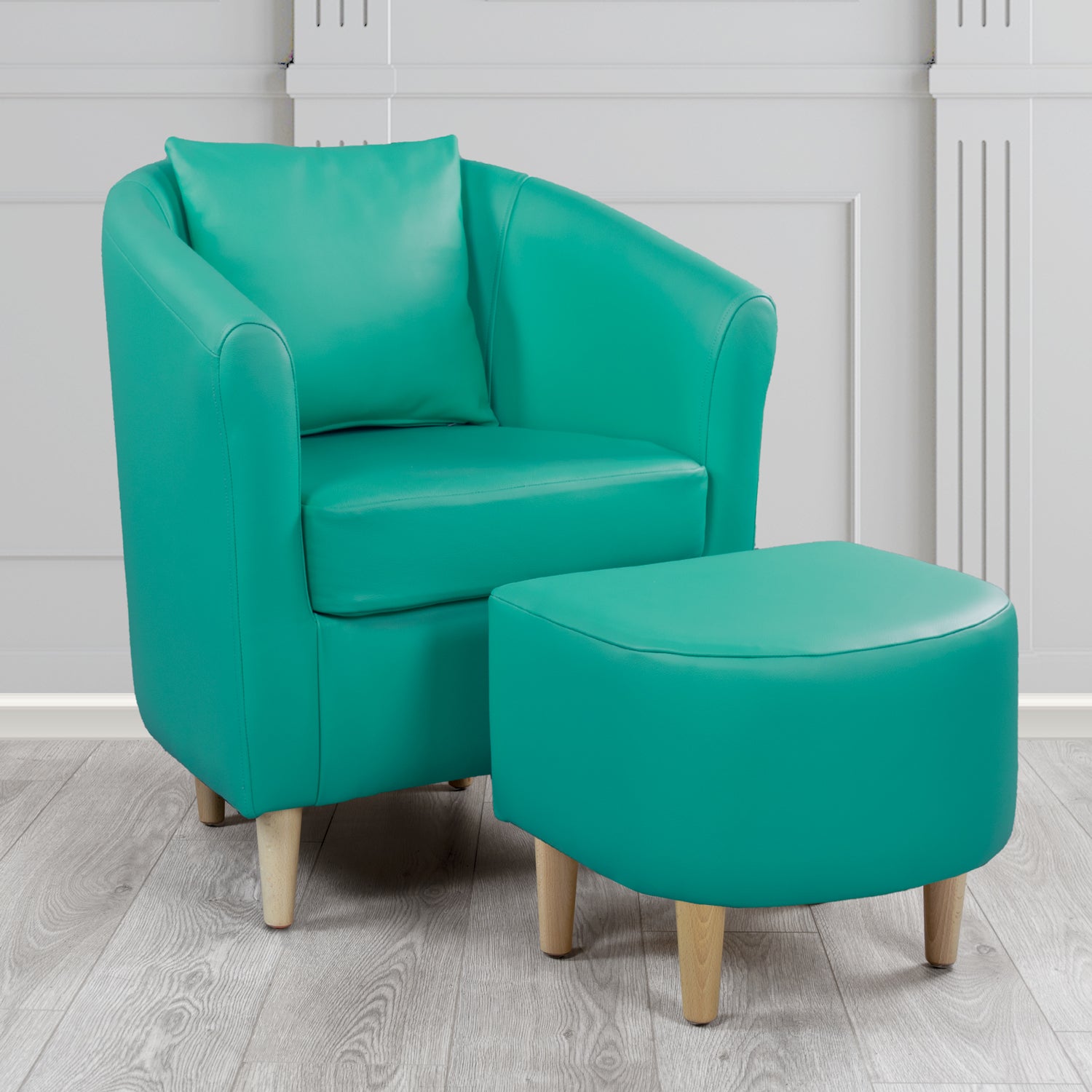St Tropez Shelly Dark Teal Crib 5 Genuine Leather Tub Chair & Footstool Set With Scatter Cushion (6619475836970)