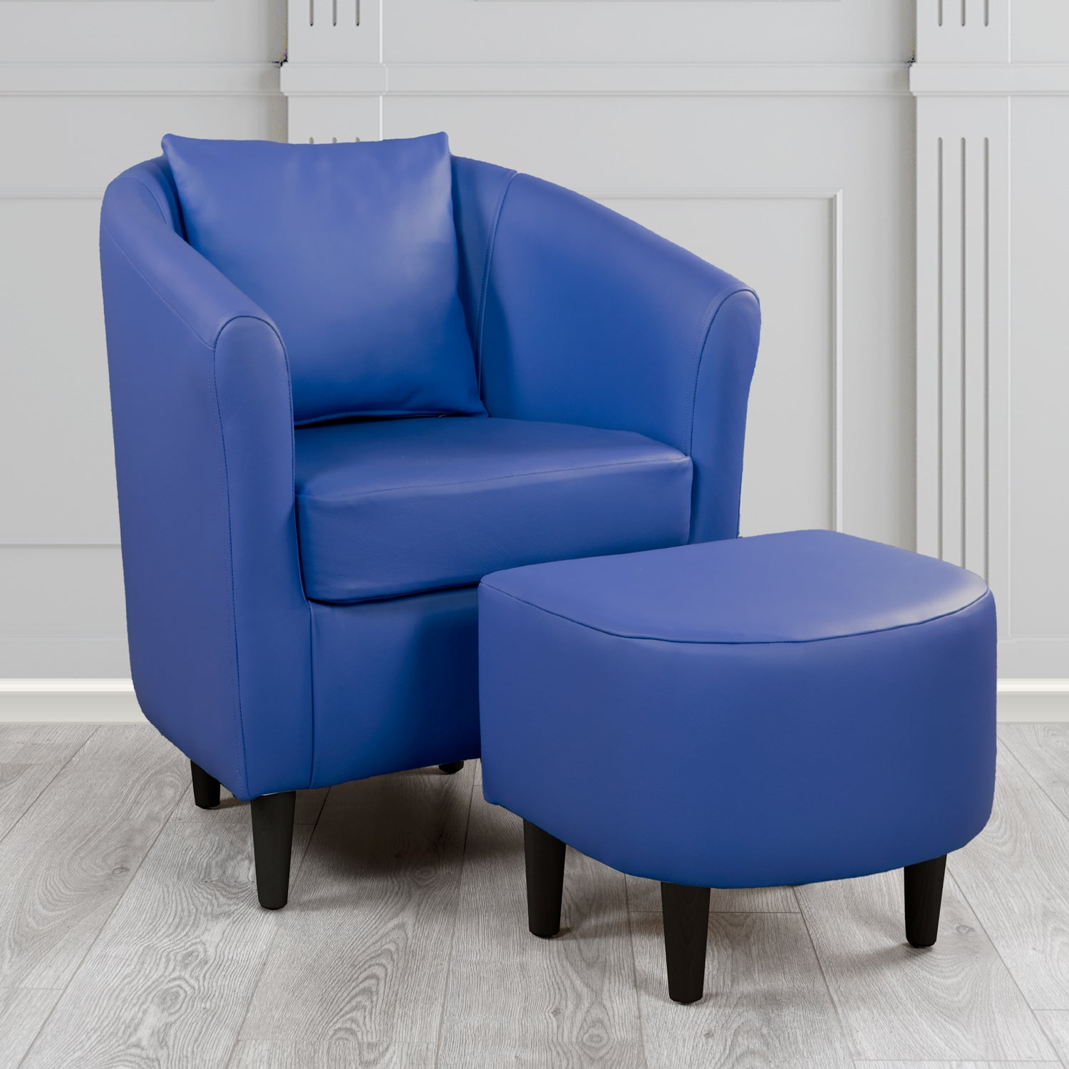 St Tropez Shelly Deep Ultramarine Crib 5 Genuine Leather Tub Chair & Footstool Set With Scatter Cushion (6619484913706)