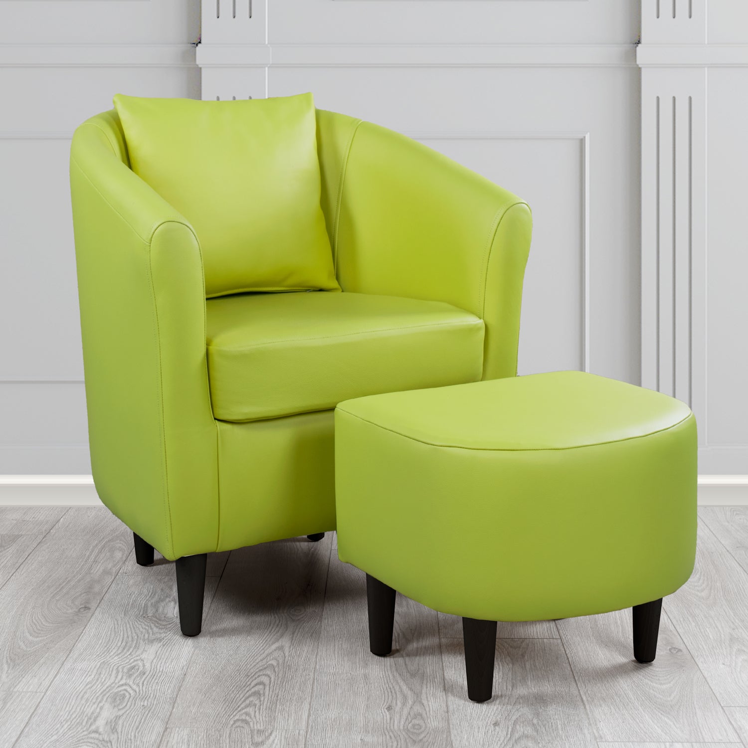 St Tropez Shelly Field Green Crib 5 Genuine Leather Tub Chair & Footstool Set With Scatter Cushion (6619492089898)