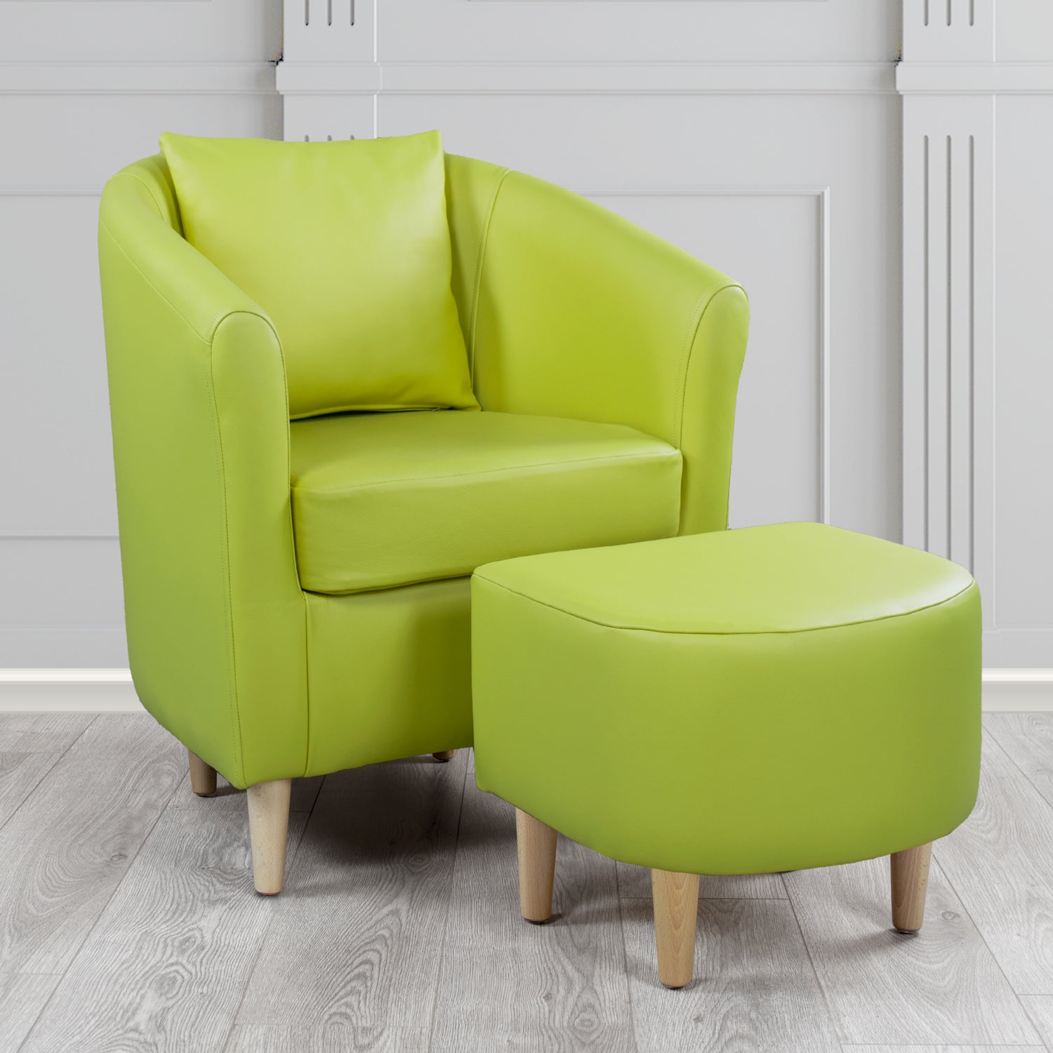 St Tropez Shelly Field Green Crib 5 Genuine Leather Tub Chair & Footstool Set With Scatter Cushion (6619492089898)