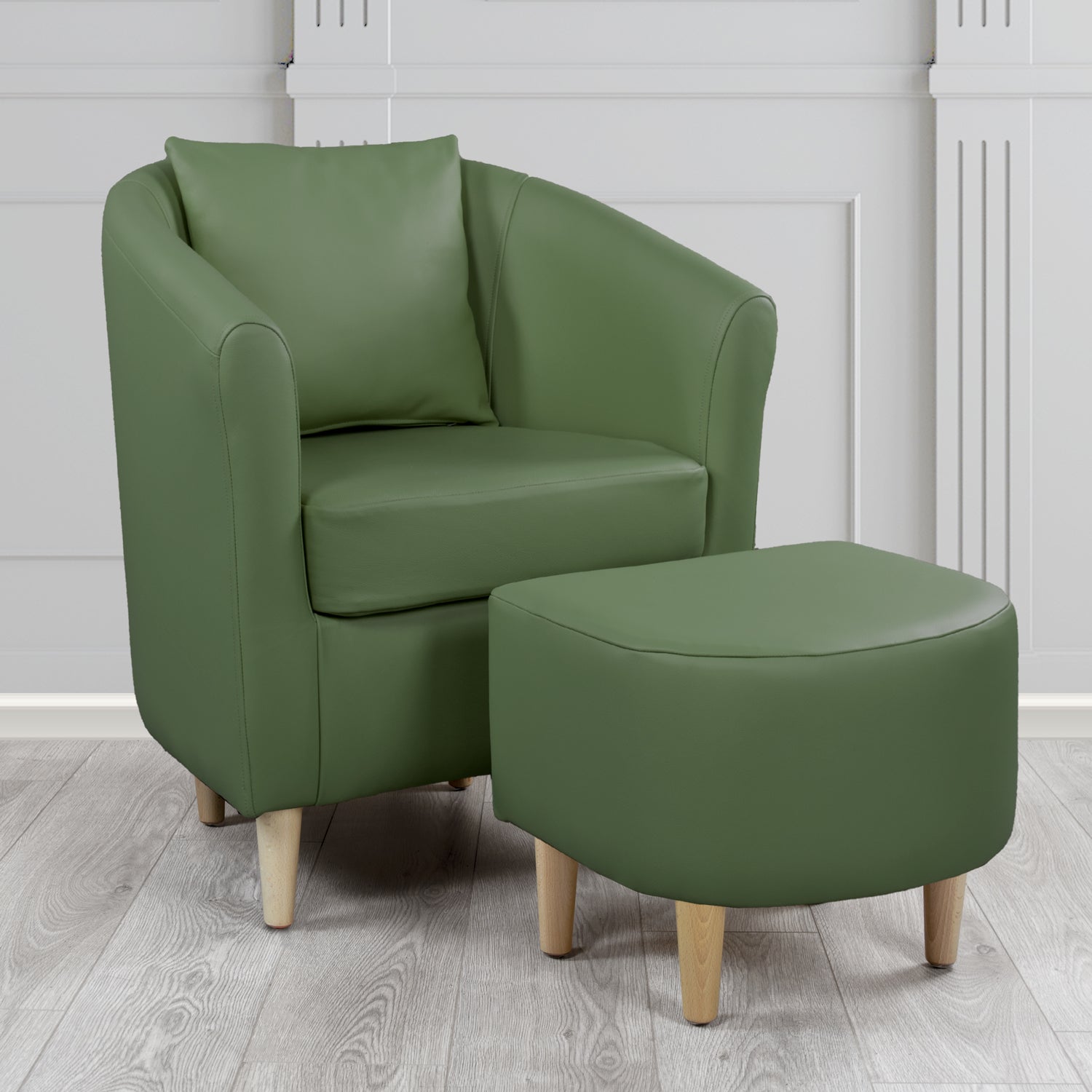 St Tropez Shelly Forest Green Crib 5 Genuine Leather Tub Chair & Footstool Set With Scatter Cushion (6619497005098)