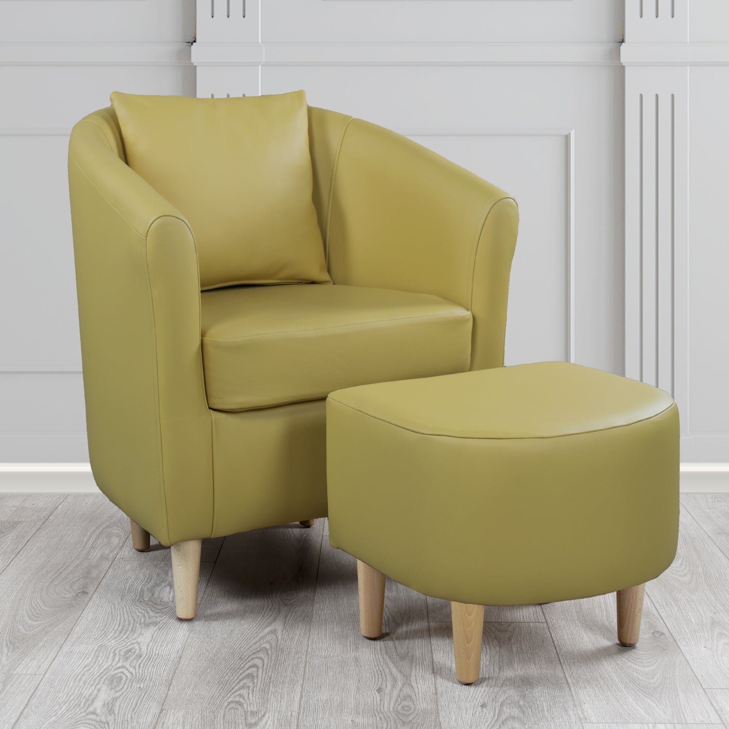 St Tropez Shelly Golders Green Crib 5 Genuine Leather Tub Chair & Footstool Set With Scatter Cushion (6619499528234)