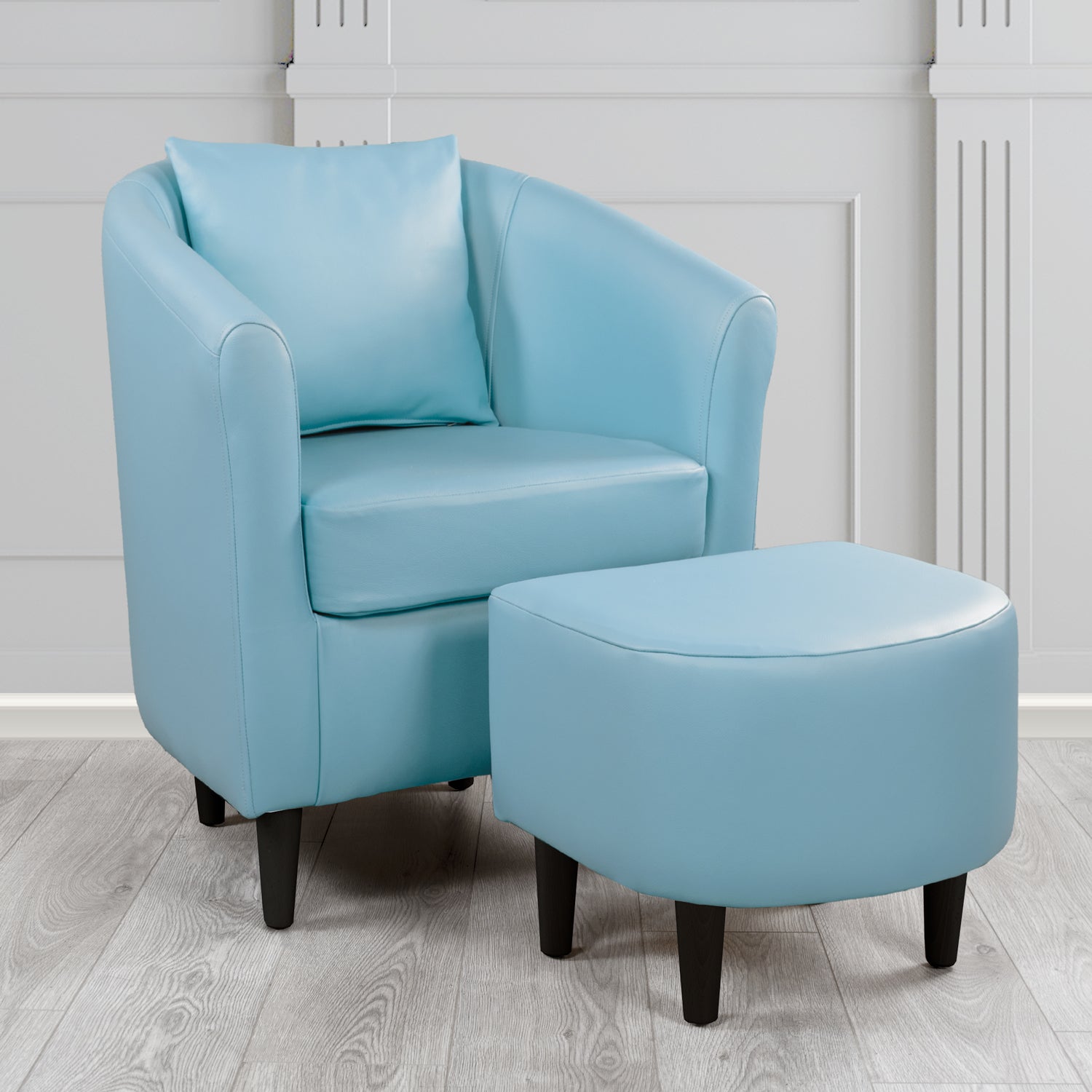 St Tropez Shelly Haze Crib 5 Genuine Leather Tub Chair & Footstool Set With Scatter Cushion (6619500511274)