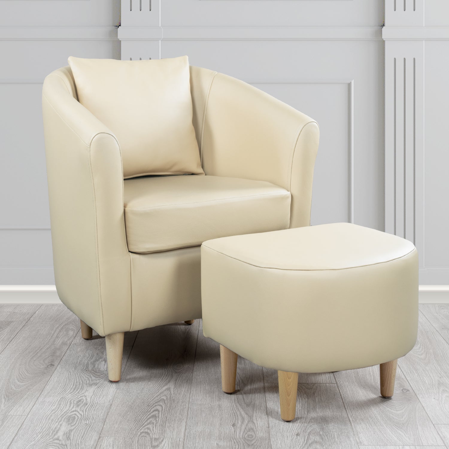St Tropez Shelly Ivory Crib 5 Genuine Leather Tub Chair & Footstool Set With Scatter Cushion (6619501690922)