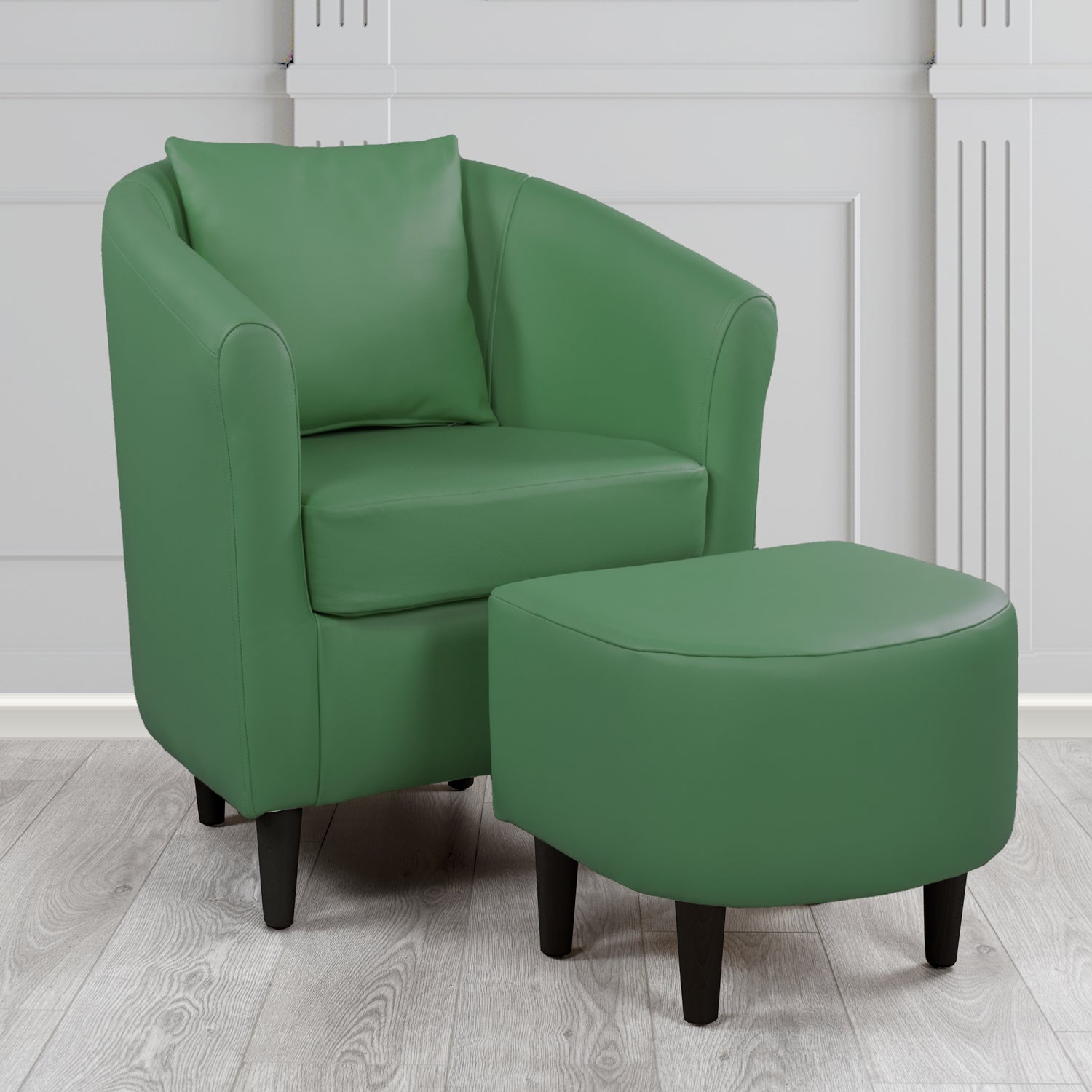St Tropez Shelly Jade Green Crib 5 Genuine Leather Tub Chair & Footstool Set With Scatter Cushion (6619502870570)