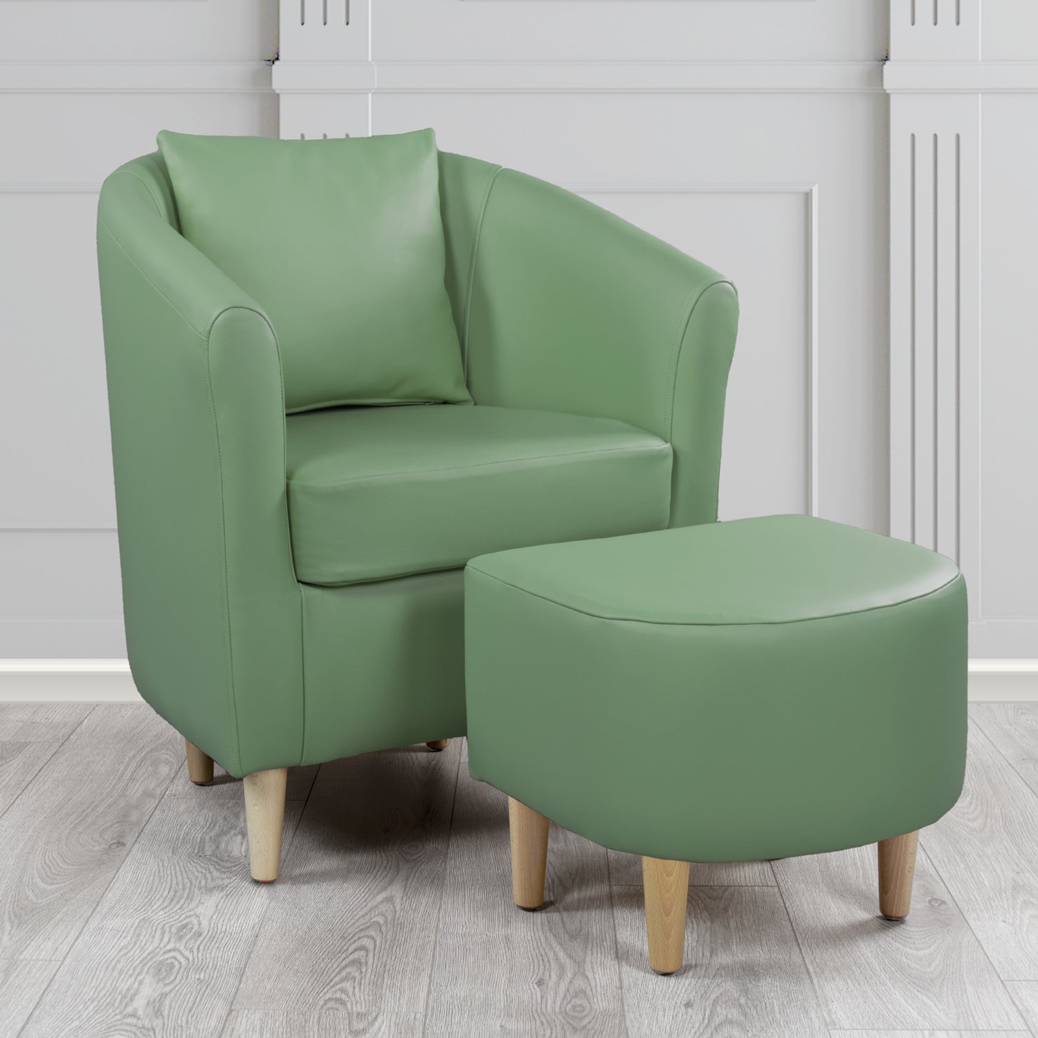 St Tropez Shelly Lichen Crib 5 Genuine Leather Tub Chair & Footstool Set With Scatter Cushion (6619503132714)