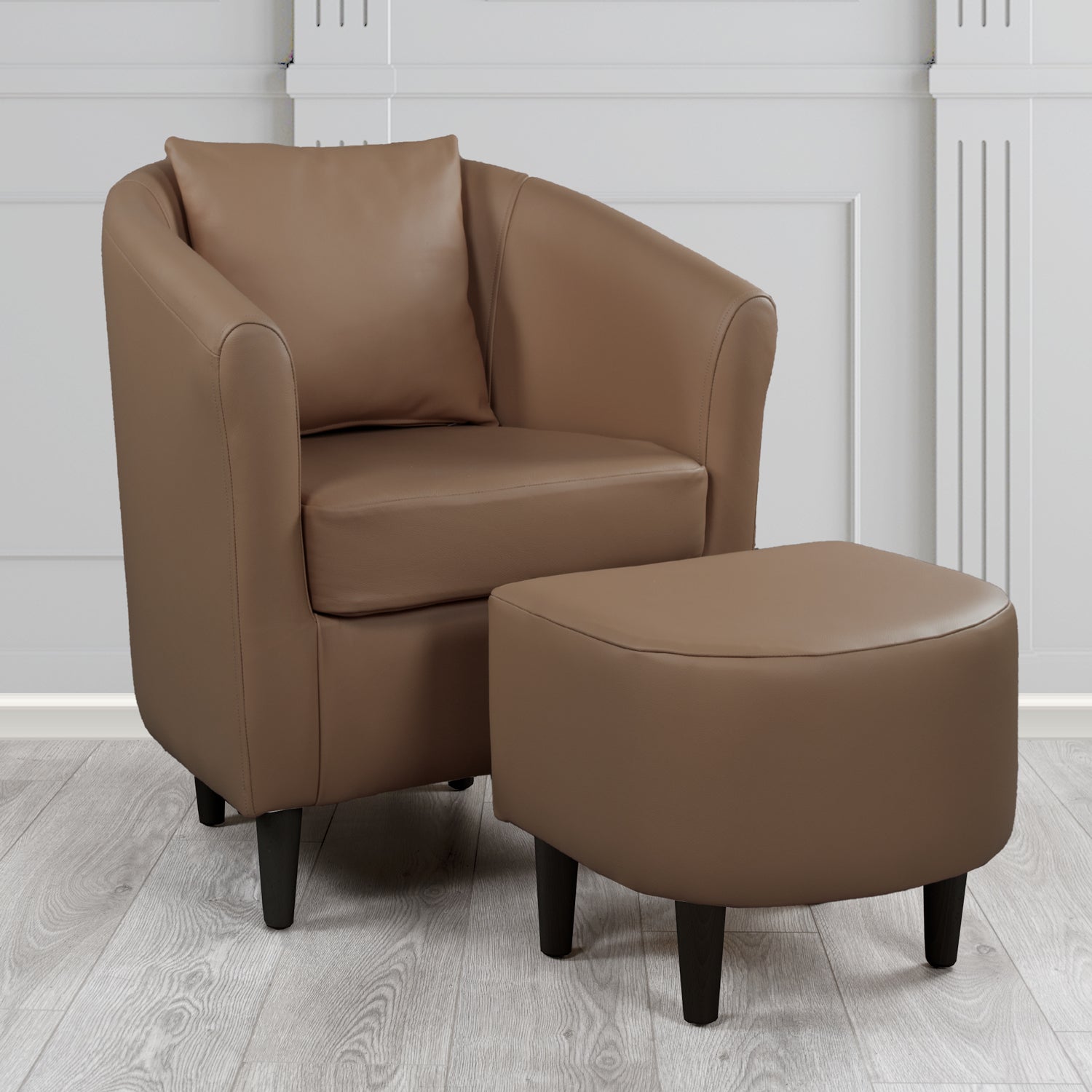 St Tropez Shelly Mocha Crib 5 Genuine Leather Tub Chair & Footstool Set With Scatter Cushion (6619506016298)