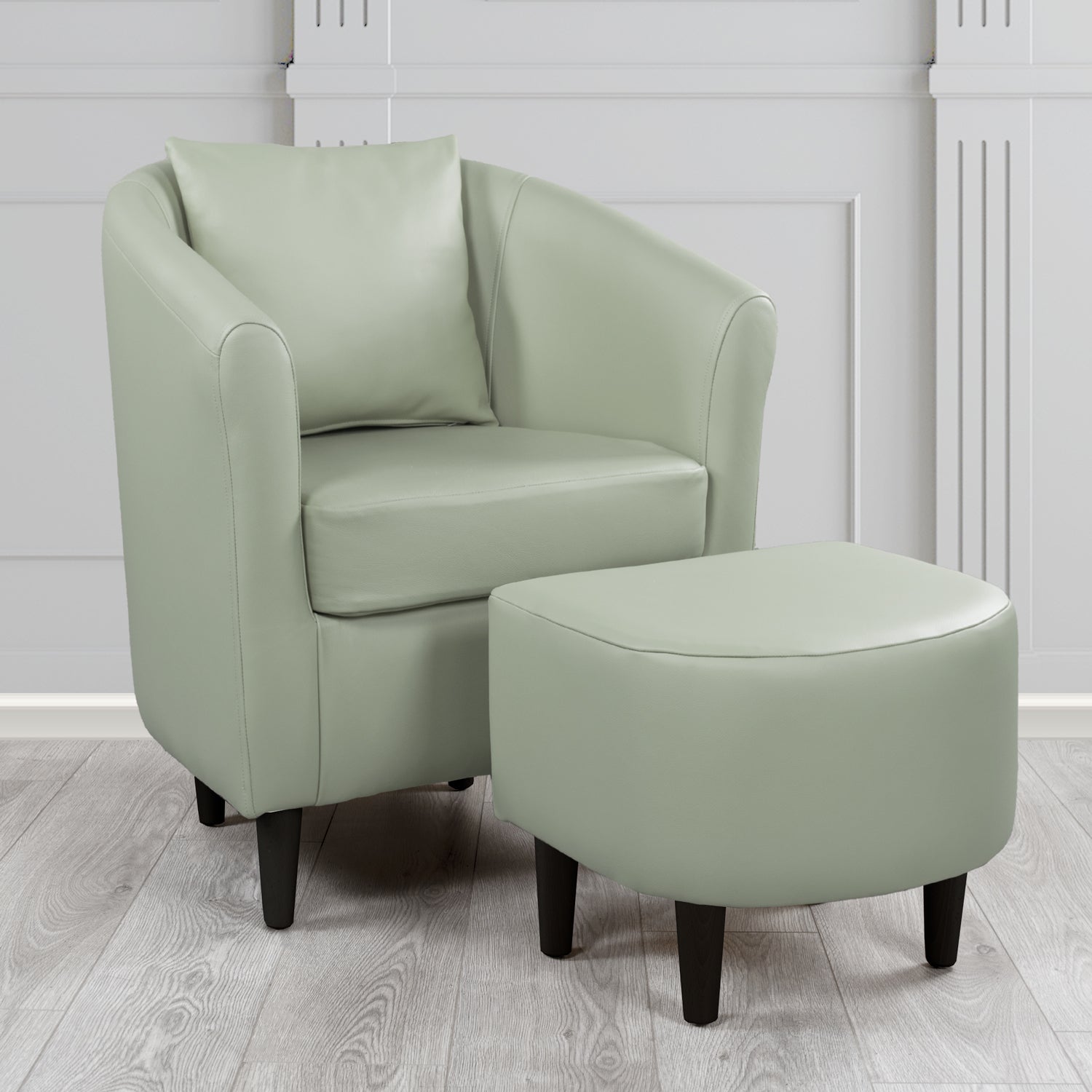 St Tropez Shelly Moon Mist Crib 5 Genuine Leather Tub Chair & Footstool Set With Scatter Cushion (6619506311210)
