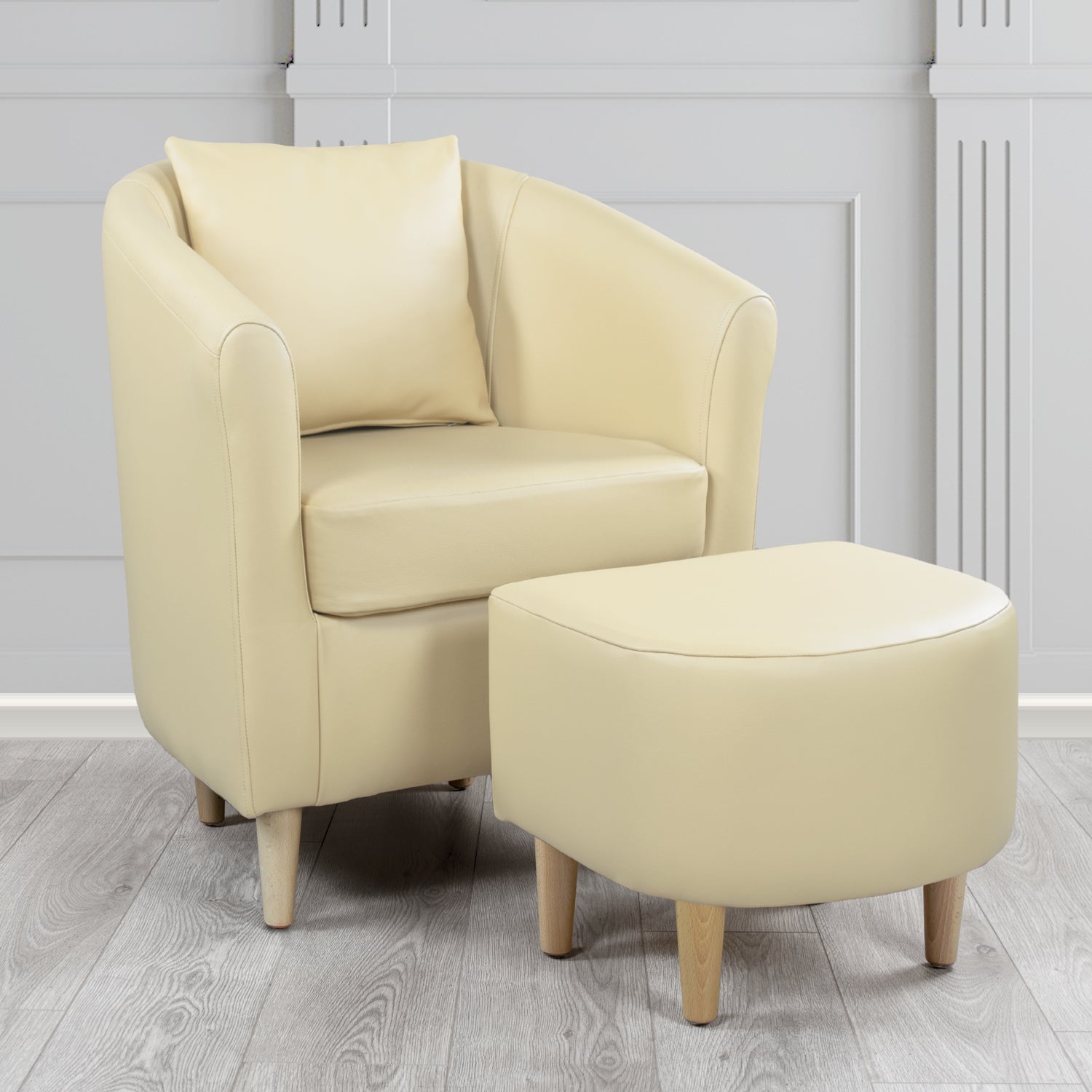 St Tropez Shelly Panna Crib 5 Genuine Leather Tub Chair & Footstool Set With Scatter Cushion (6619509260330)