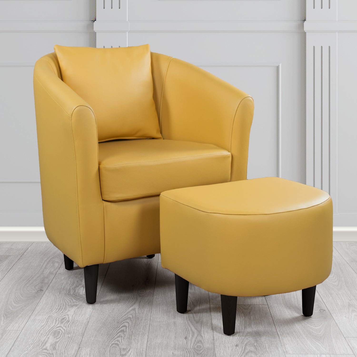 St Tropez Shelly Parchment Crib 5 Genuine Leather Tub Chair & Footstool Set With Scatter Cushion (6619511029802)