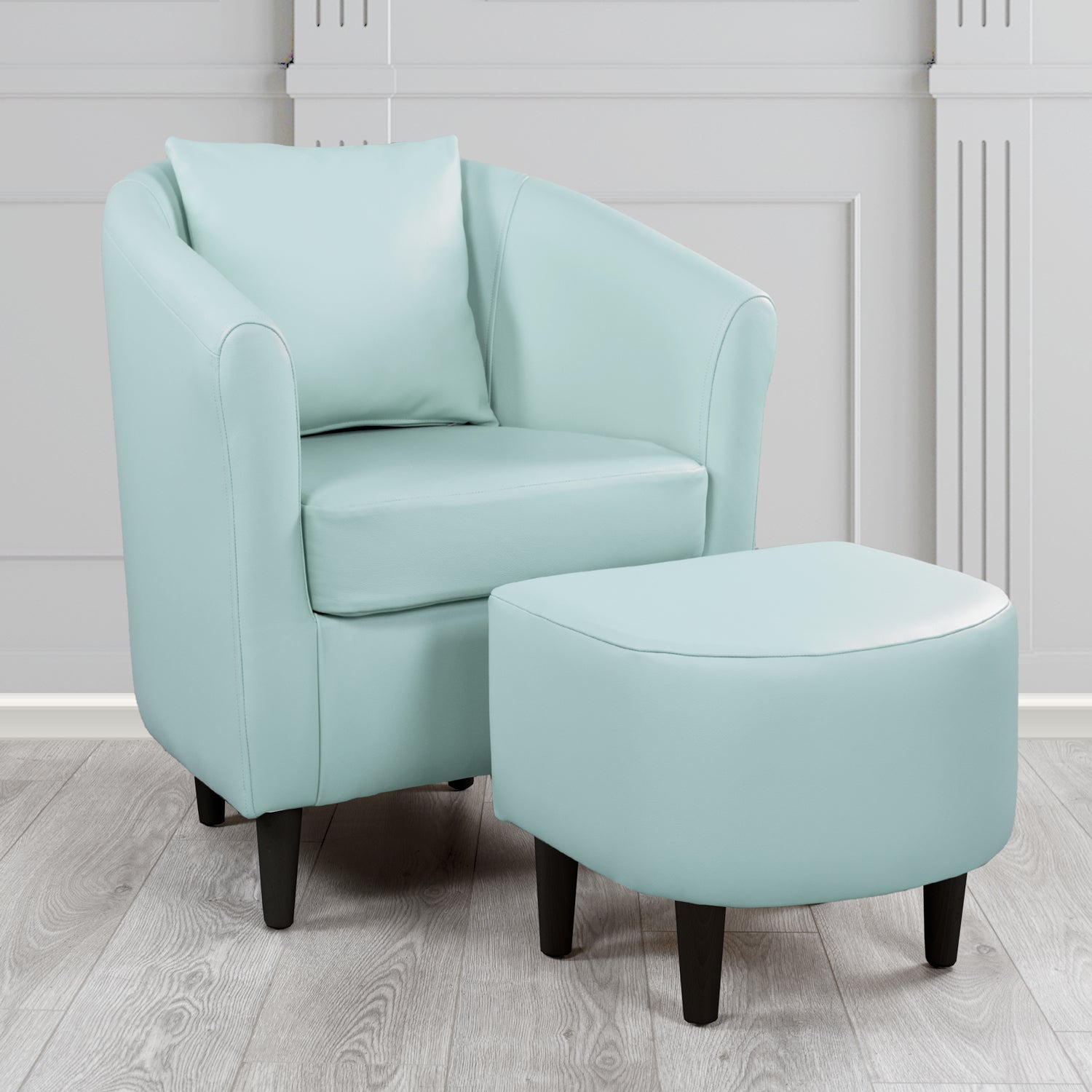 St Tropez Shelly Parlour Blue Crib 5 Genuine Leather Tub Chair & Footstool Set With Scatter Cushion (6619511390250)